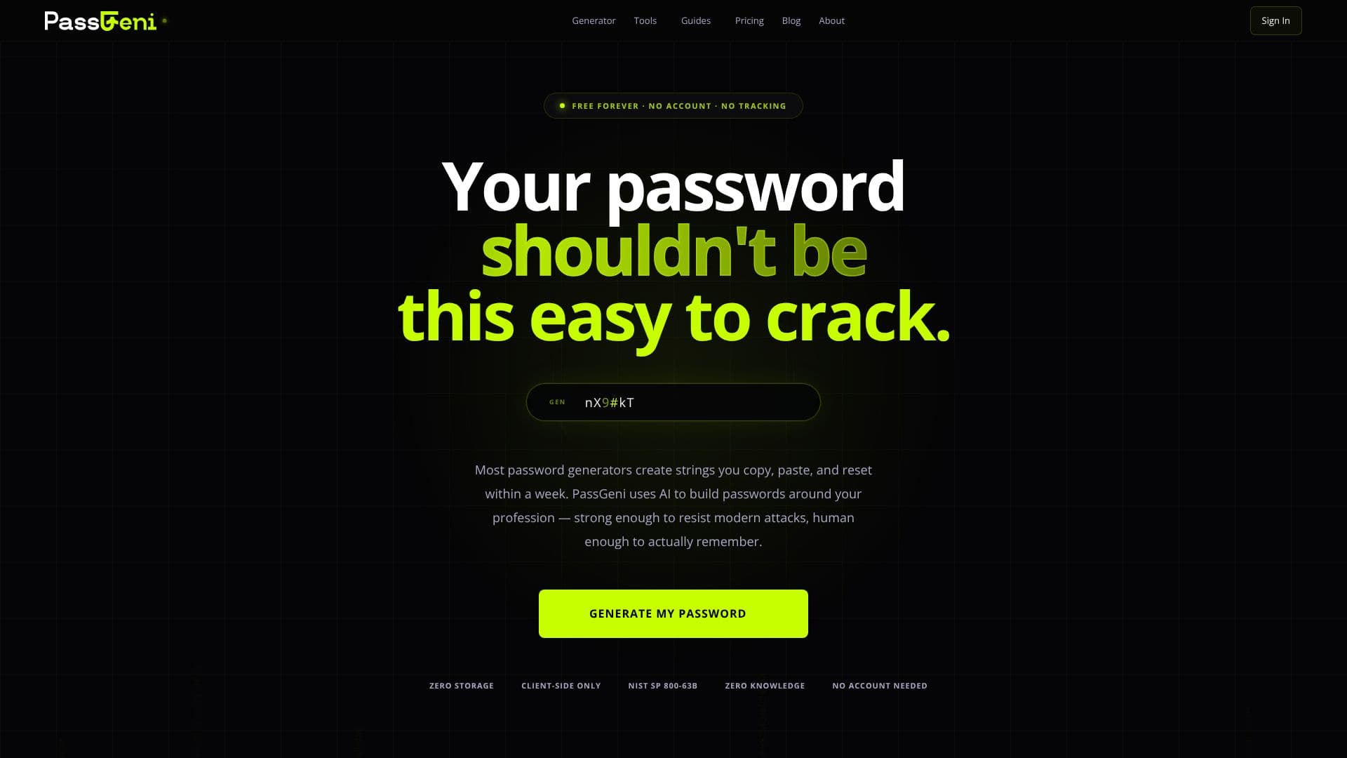 Tangkapan layar PassGeni AI Password Generator