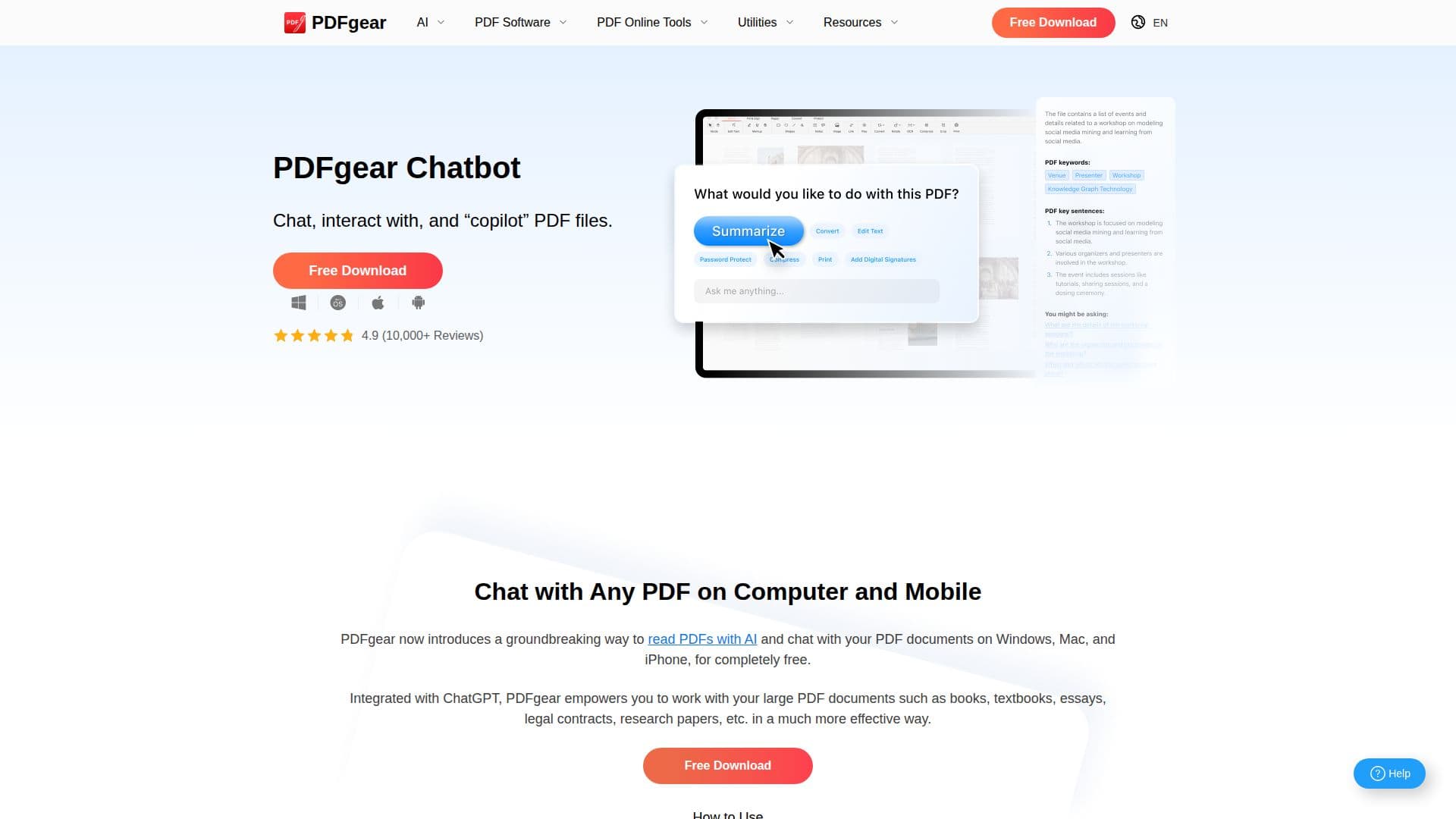 PDFgear Chatbot AI Assistant screenshot