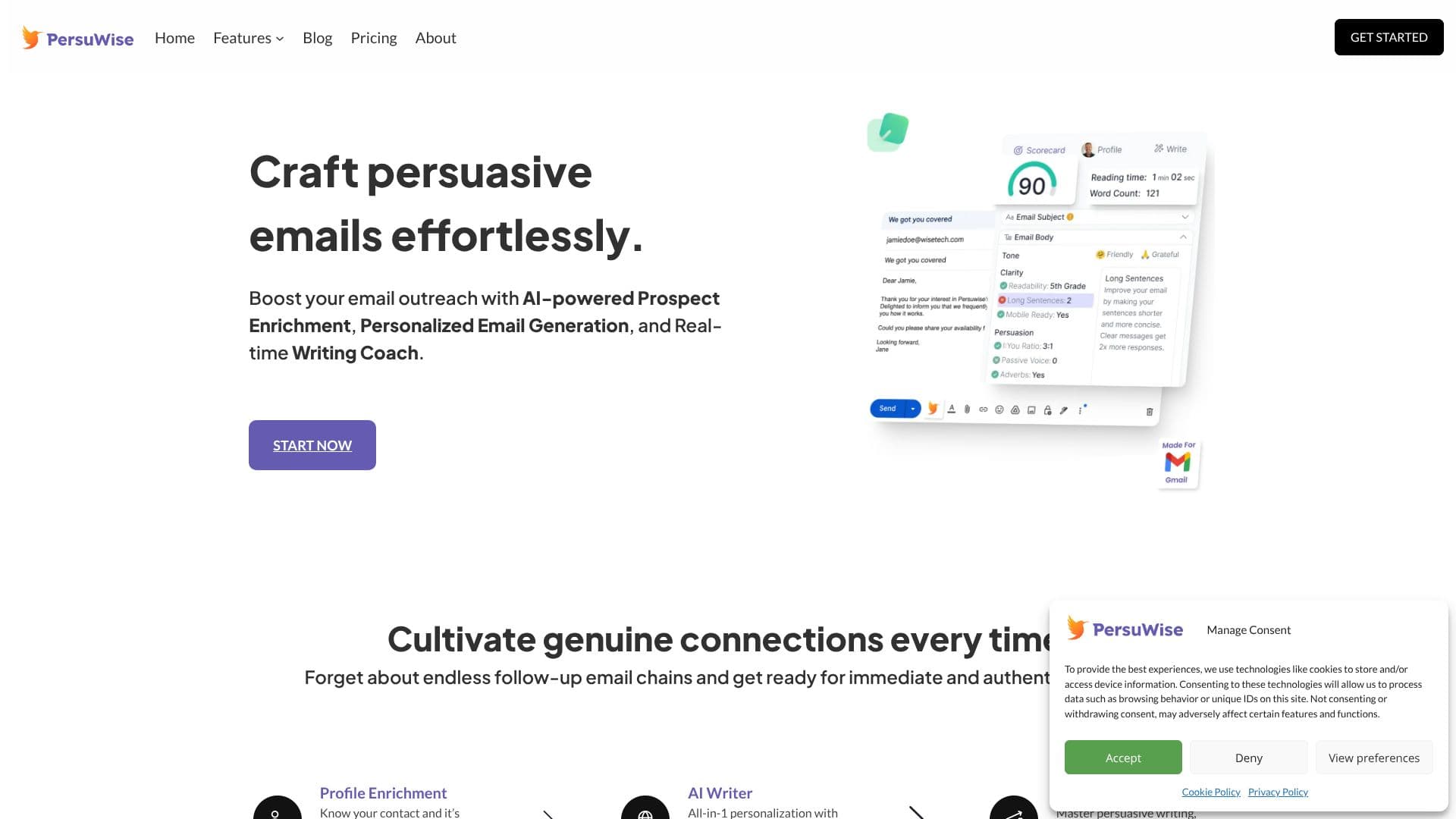 Скриншот Persuwise AI Email Coach