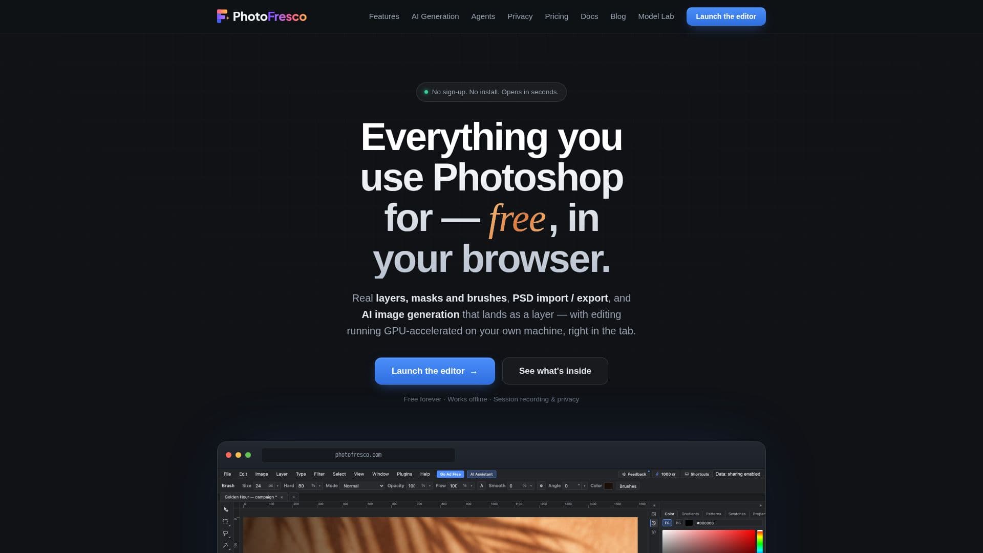 Tangkapan layar PhotoFresco