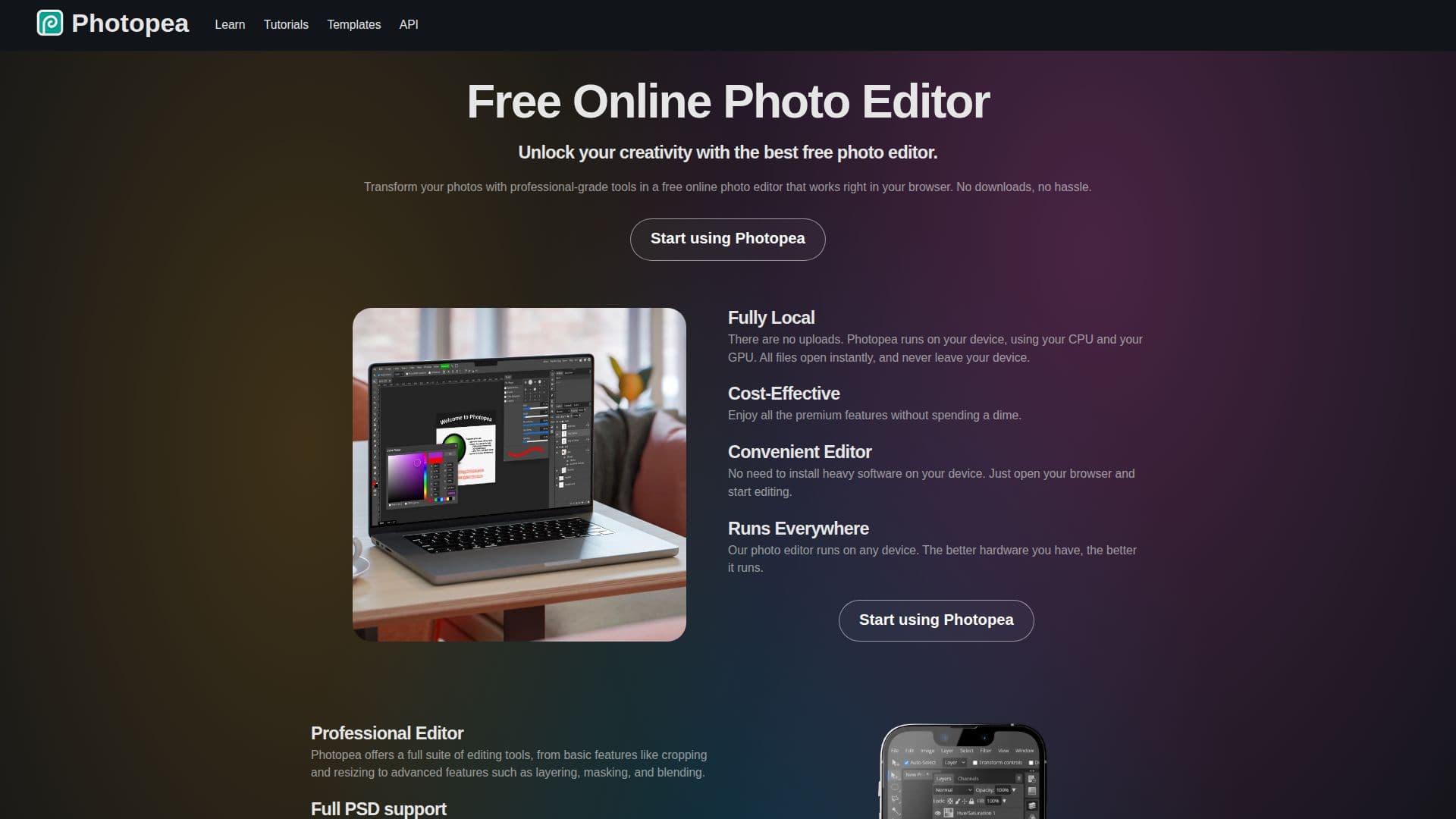 Éditeur de photos en ligne Photopea screenshot