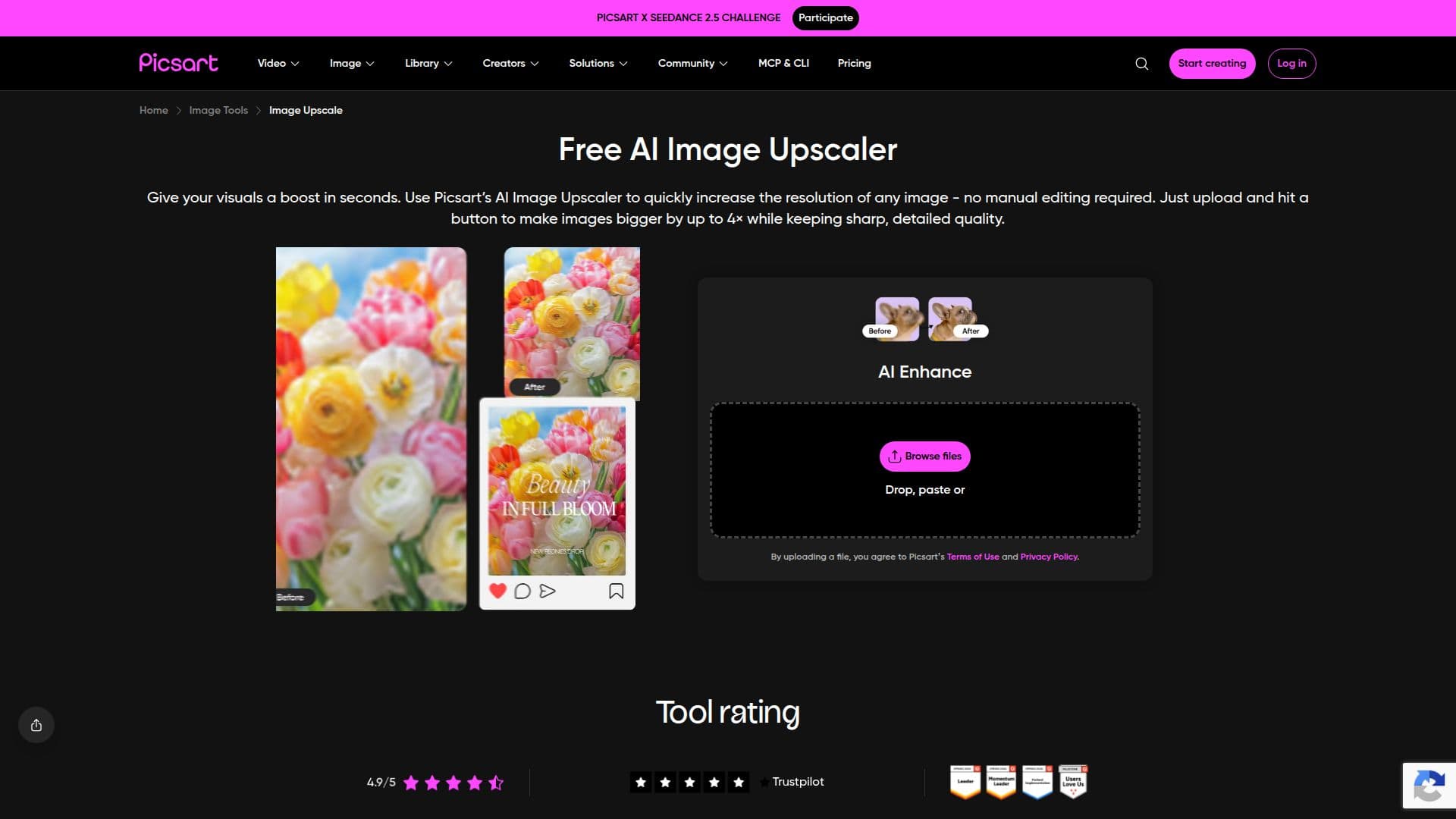 Tangkapan layar Picsart Image Upscaler