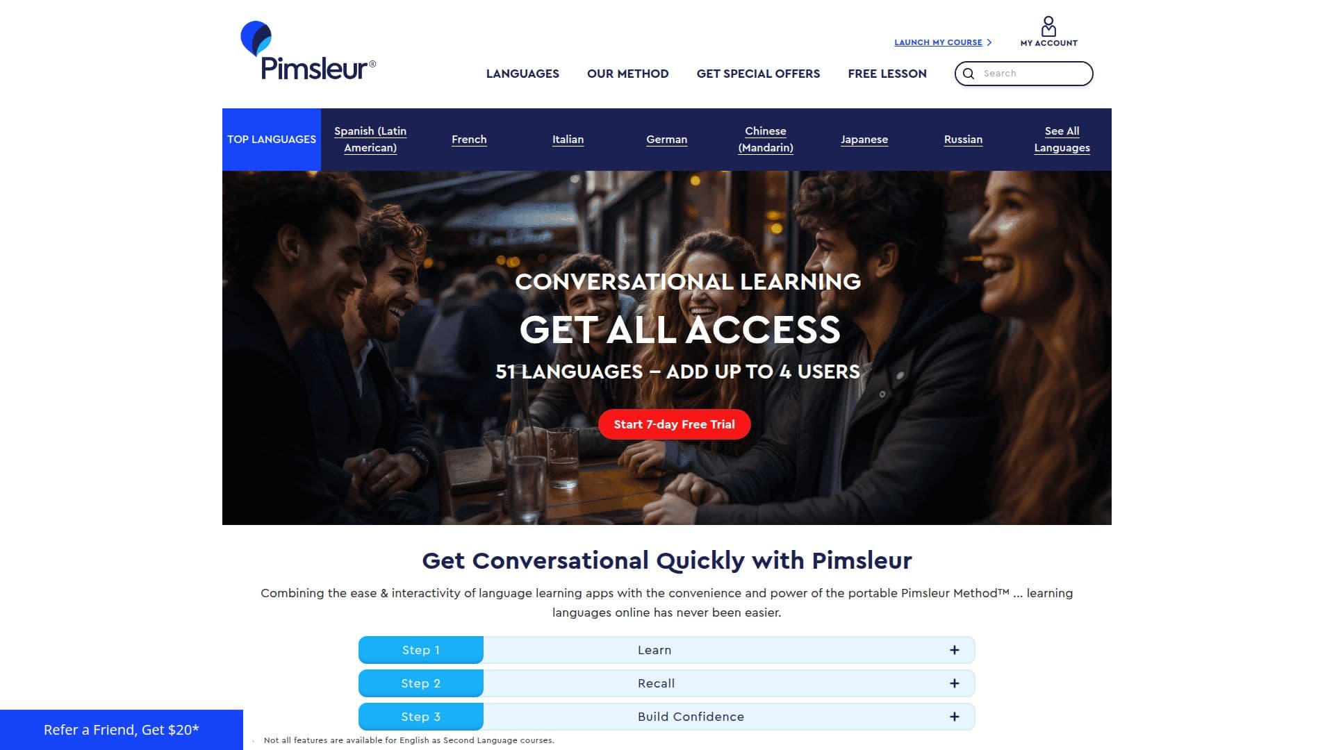 Pimsleur 언어 학습 스크린샷