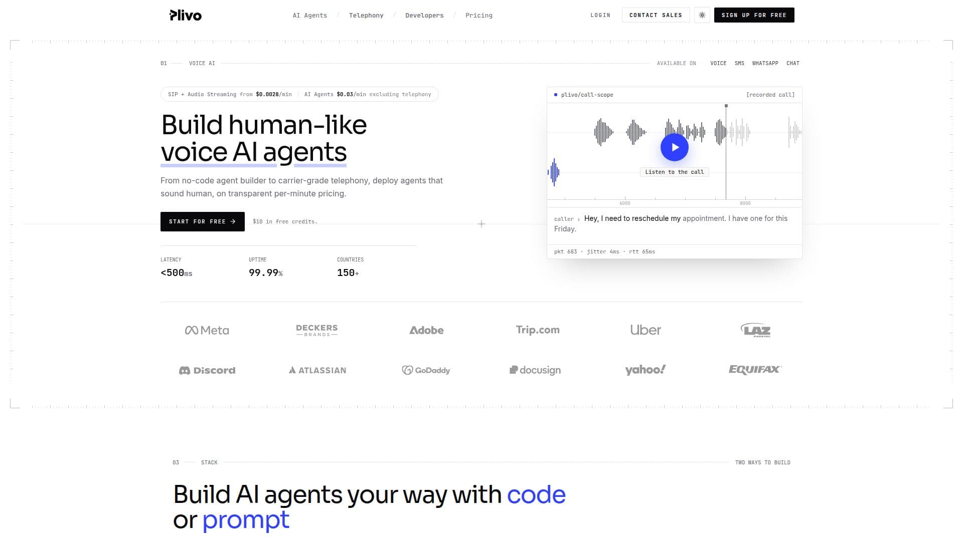 Plivo AI Agents screenshot