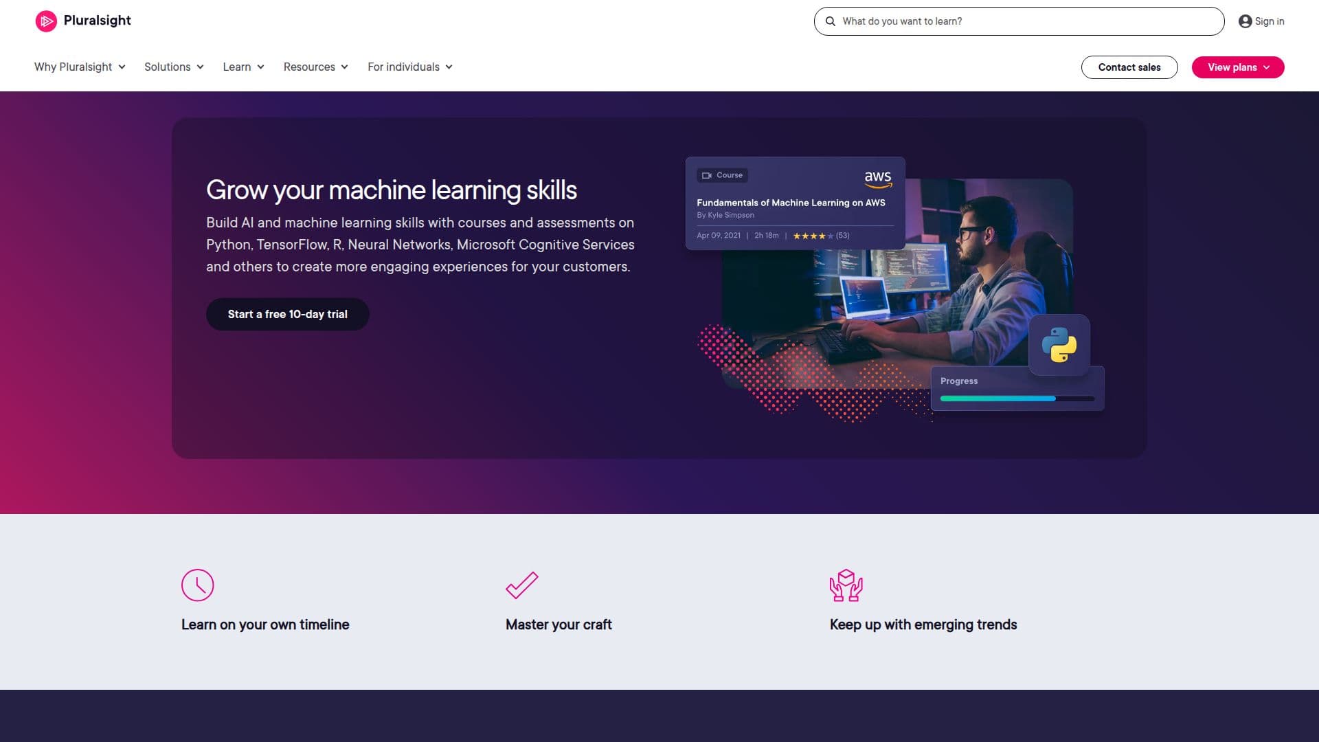 Screenshot von Pluralsight KI- und Machine Learning-Kurse