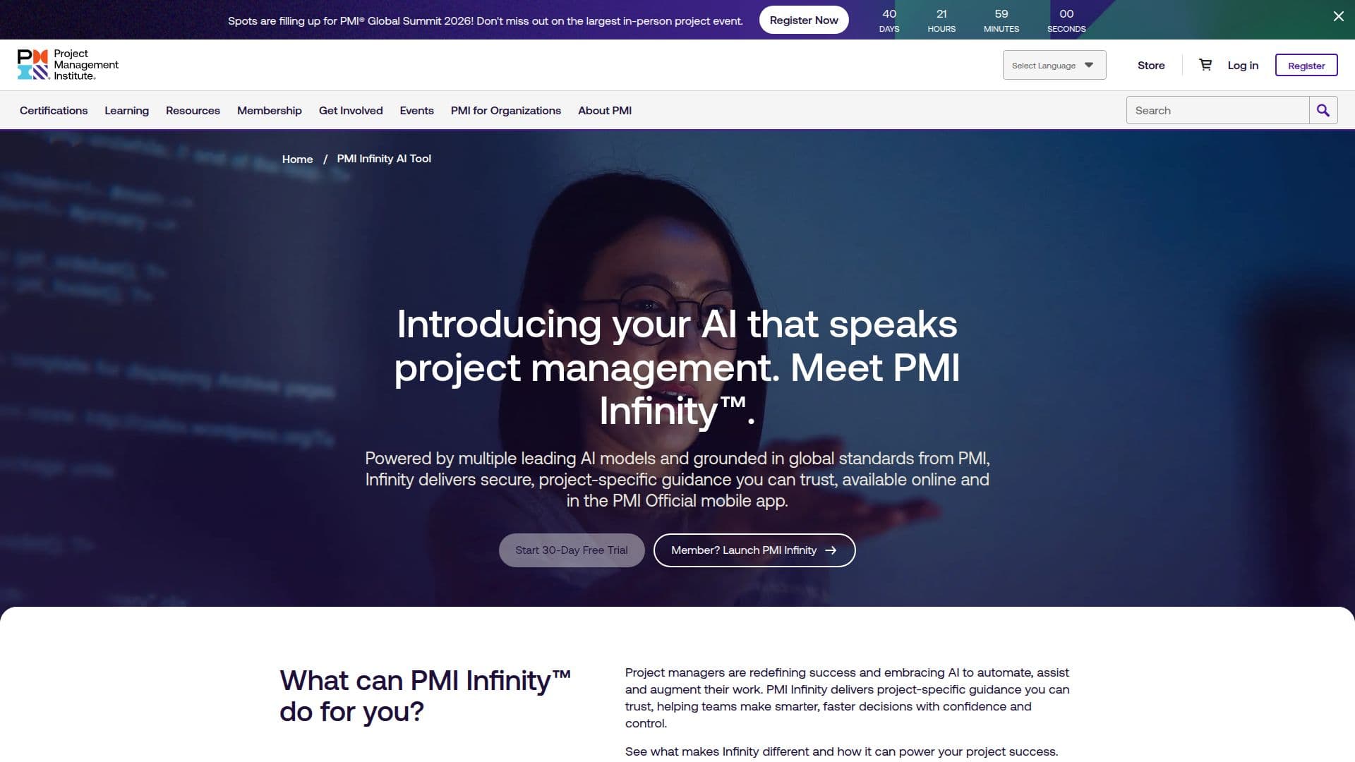 Capture d’écran de PMI Infinity AI Assistant