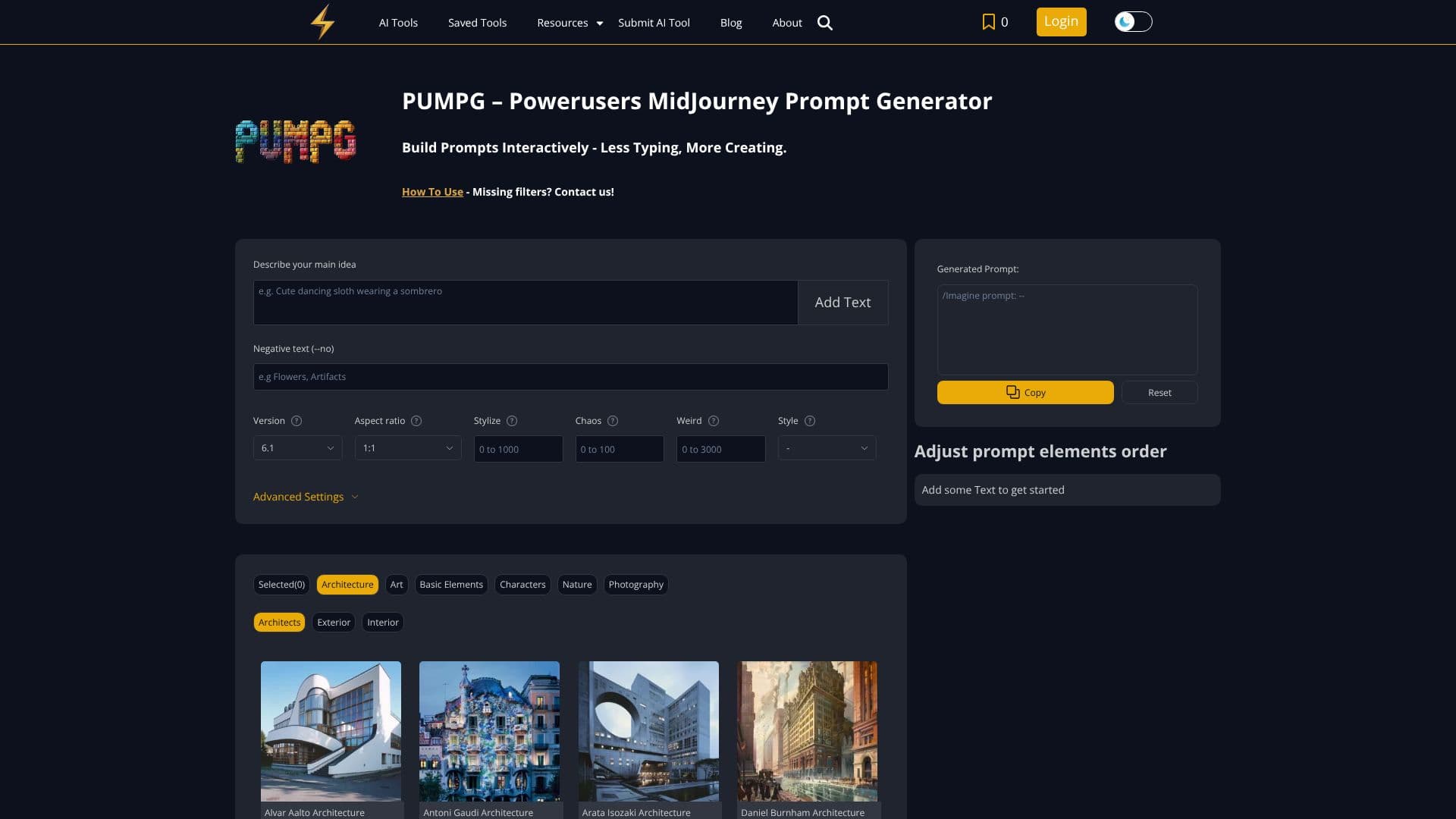 Screenshot von Powerusers MidJourney Prompt Generator