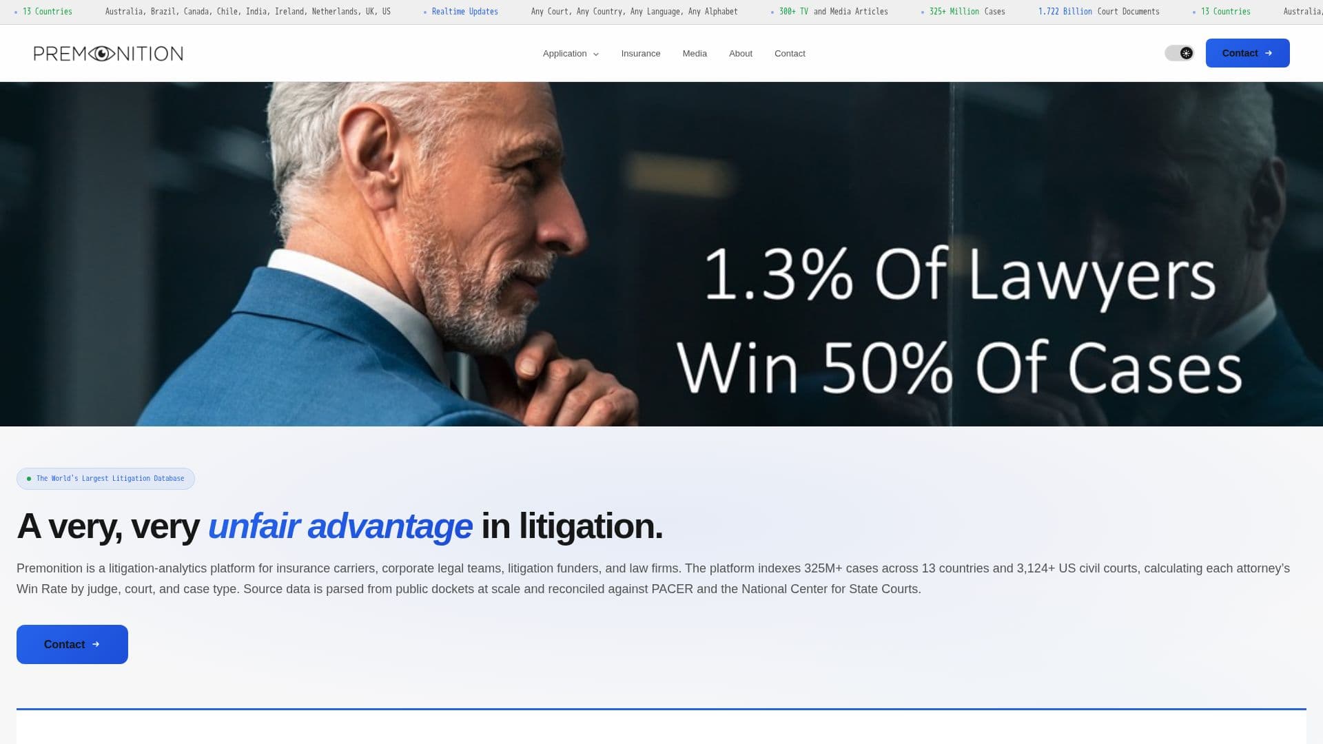 Premonition.ai — Litigation Analytics screenshot