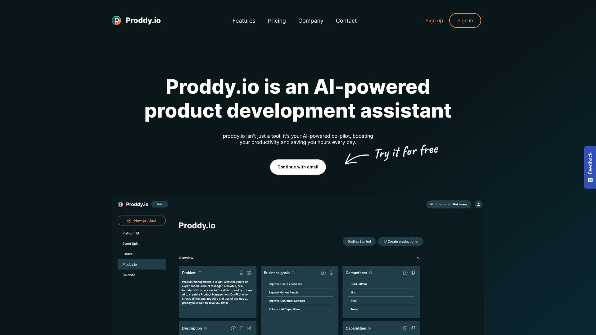 Tangkapan layar Proddy.io Manajer Produk AI