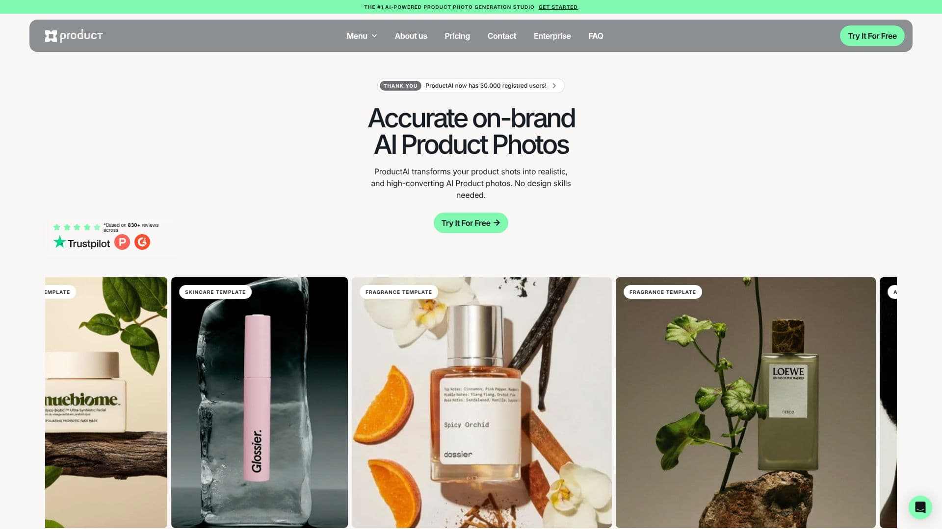 Screenshot von ProductAI: KI-Produktfotografie