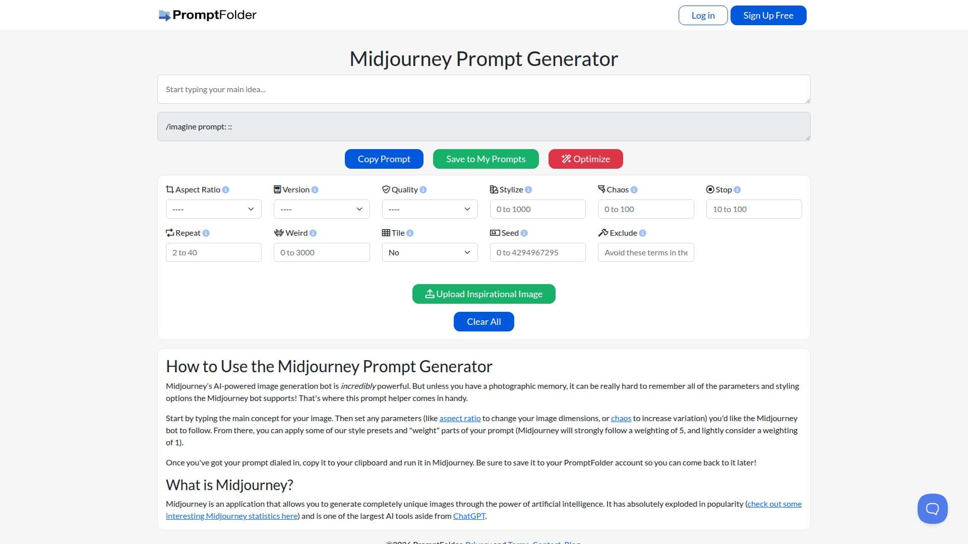 Midjourney Prompt Generator screenshot