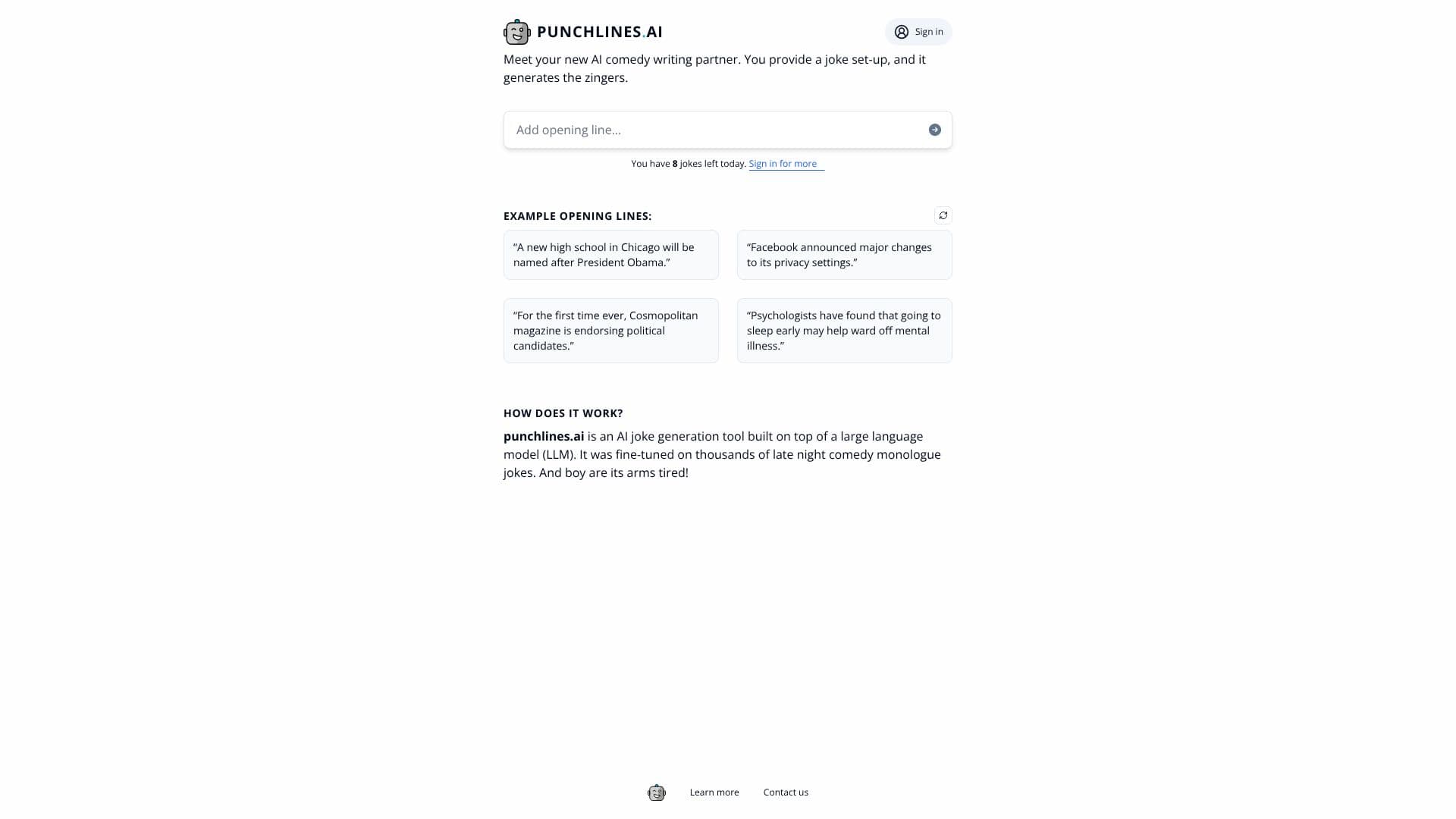 Screenshot von punchlines.ai