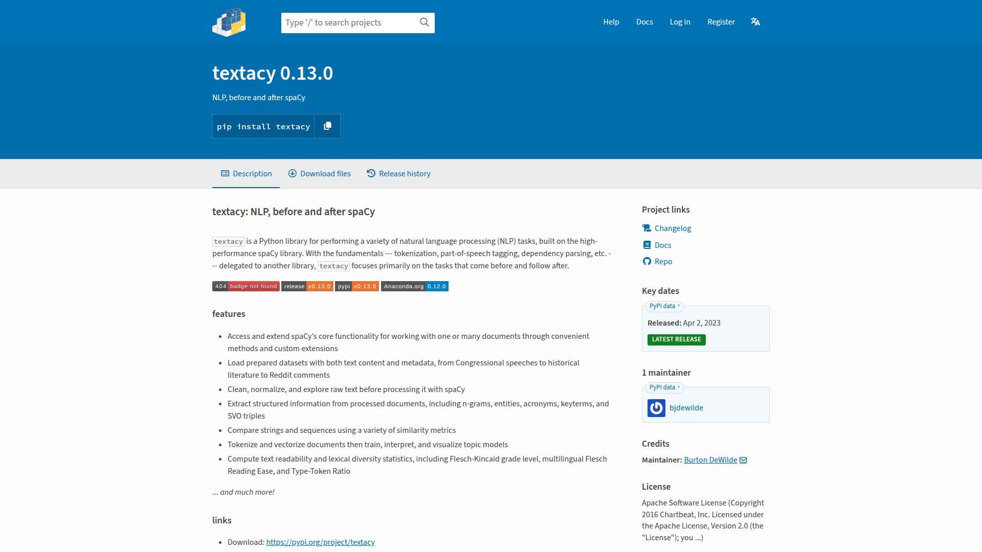 Textacy NLP Library screenshot