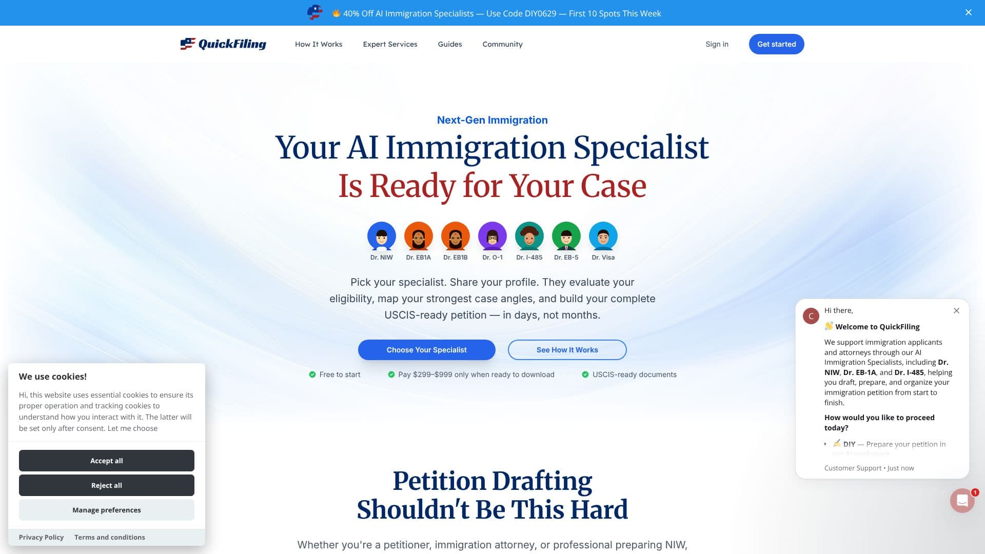 QuickFiling AI Immigration Specialists screenshot