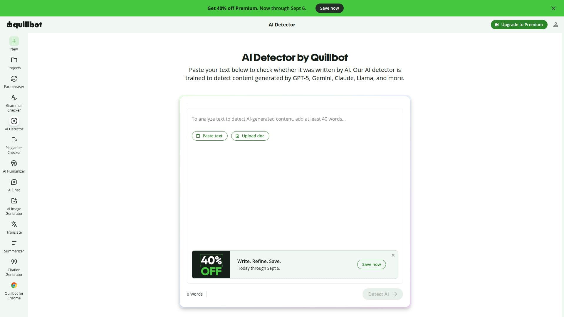 Screenshot von QuillBot AI Detector
