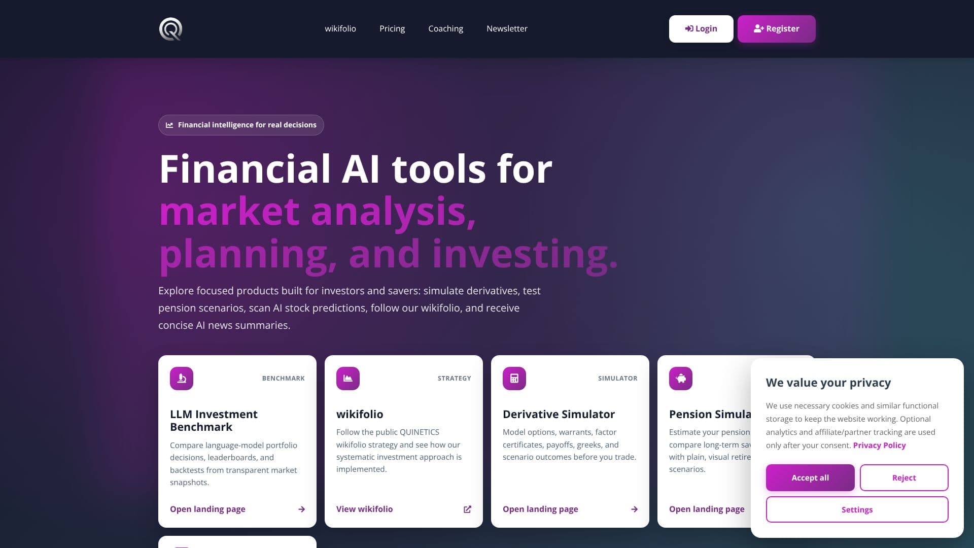 QUINETICS Financial AI Tools screenshot