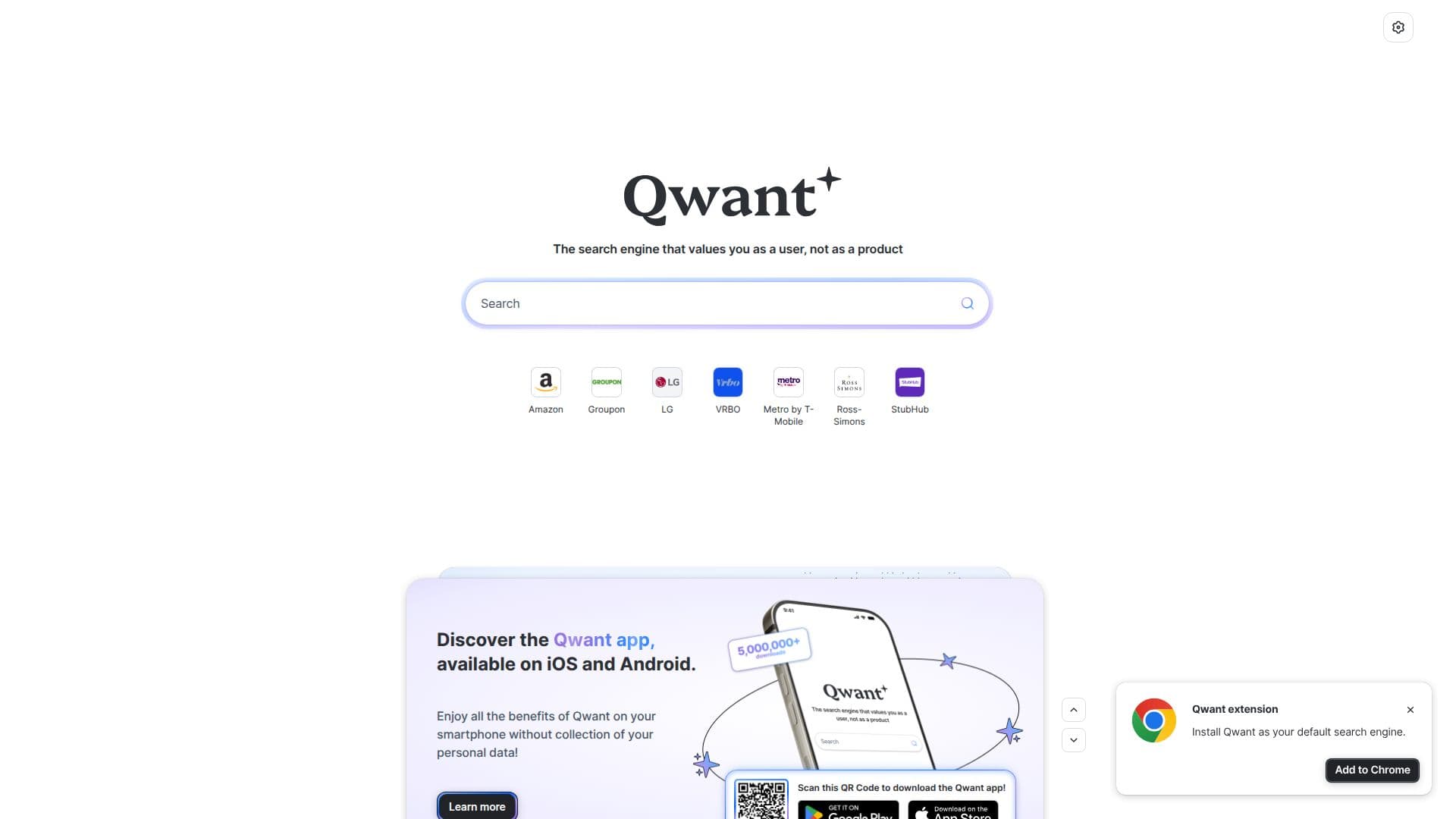Screenshot von Qwant Suchmaschine
