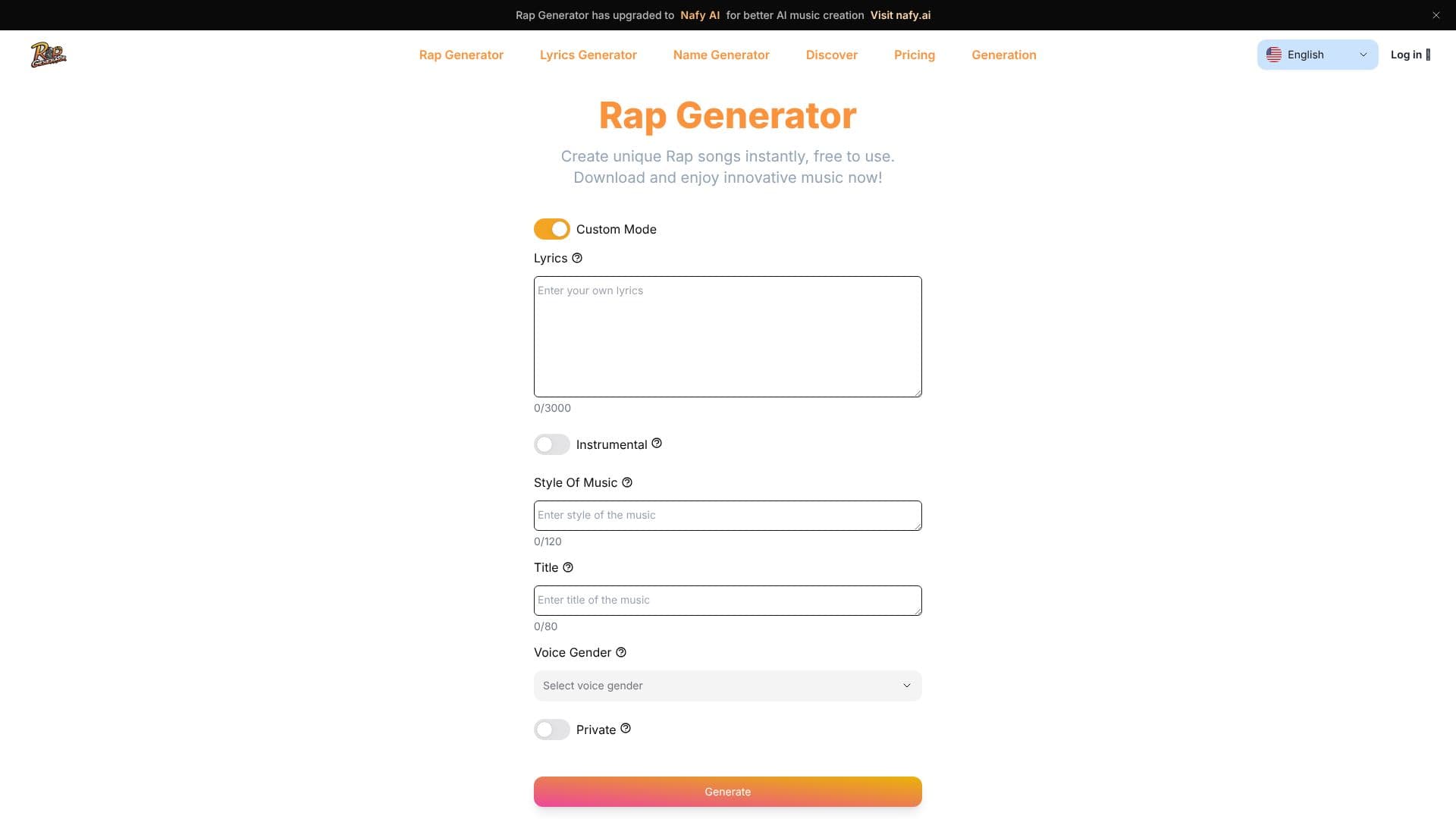 Tangkapan layar Generator Rap AI