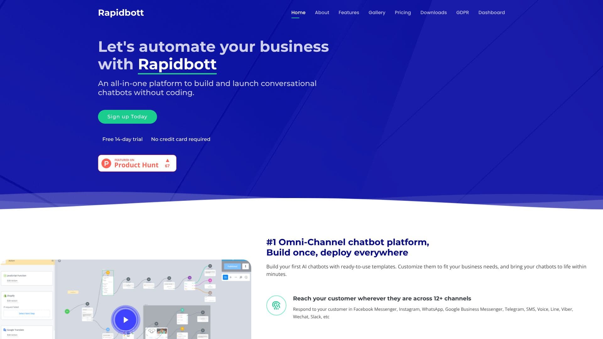 Rapidbott Chatbot Platform screenshot
