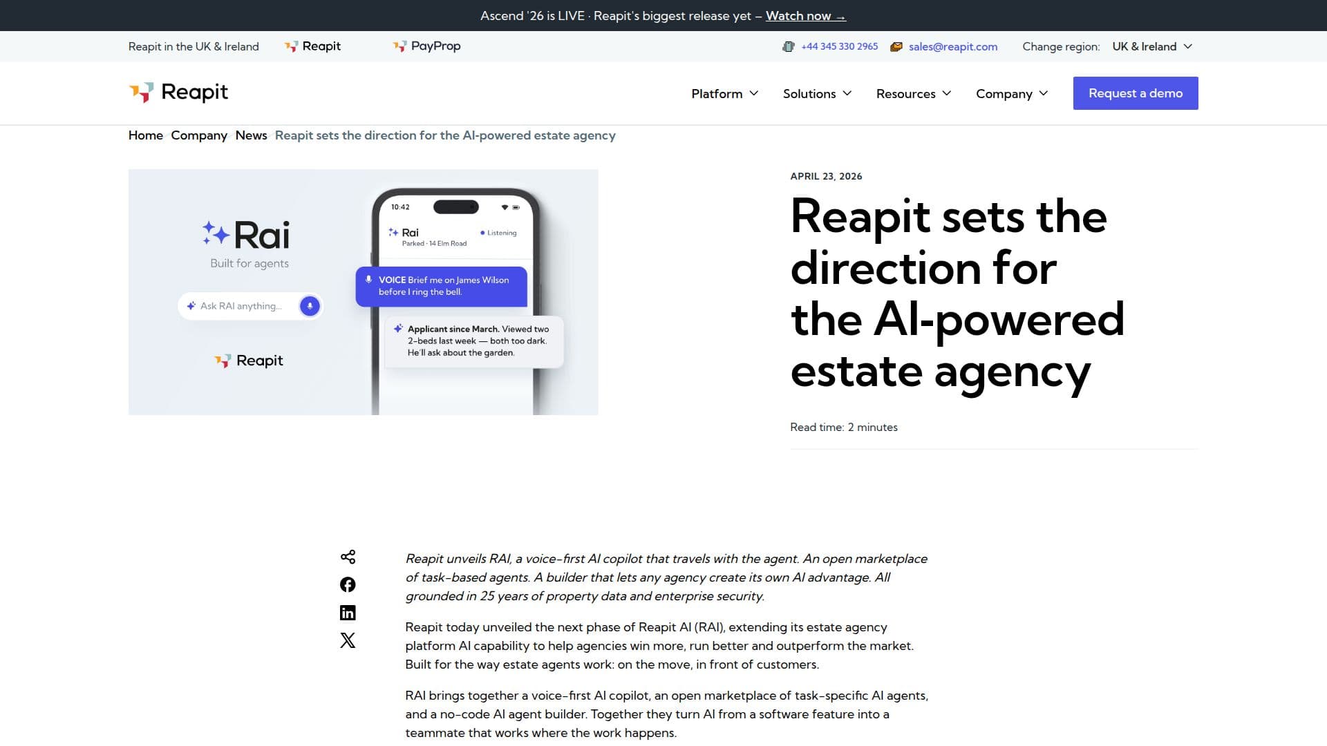 Reapit AI平台 screenshot