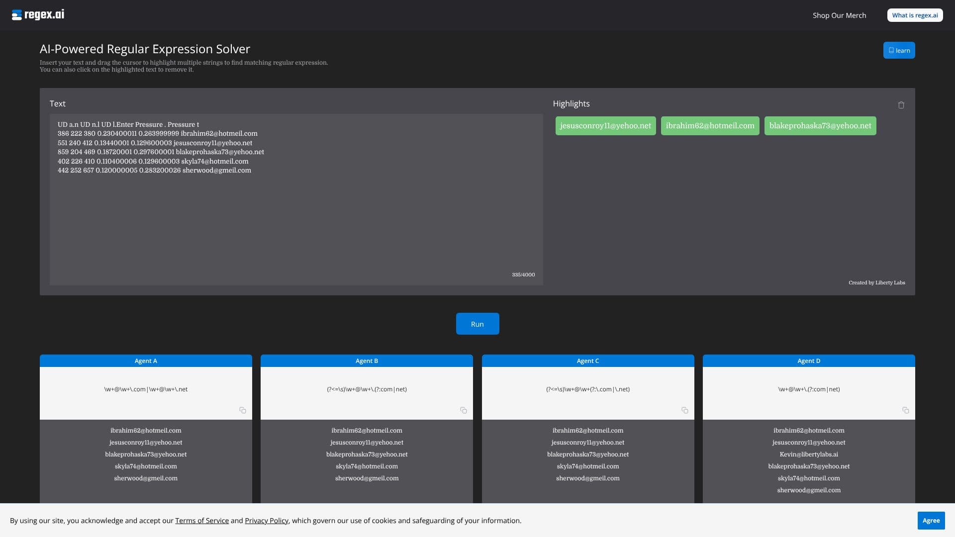 Screenshot von Regex.ai