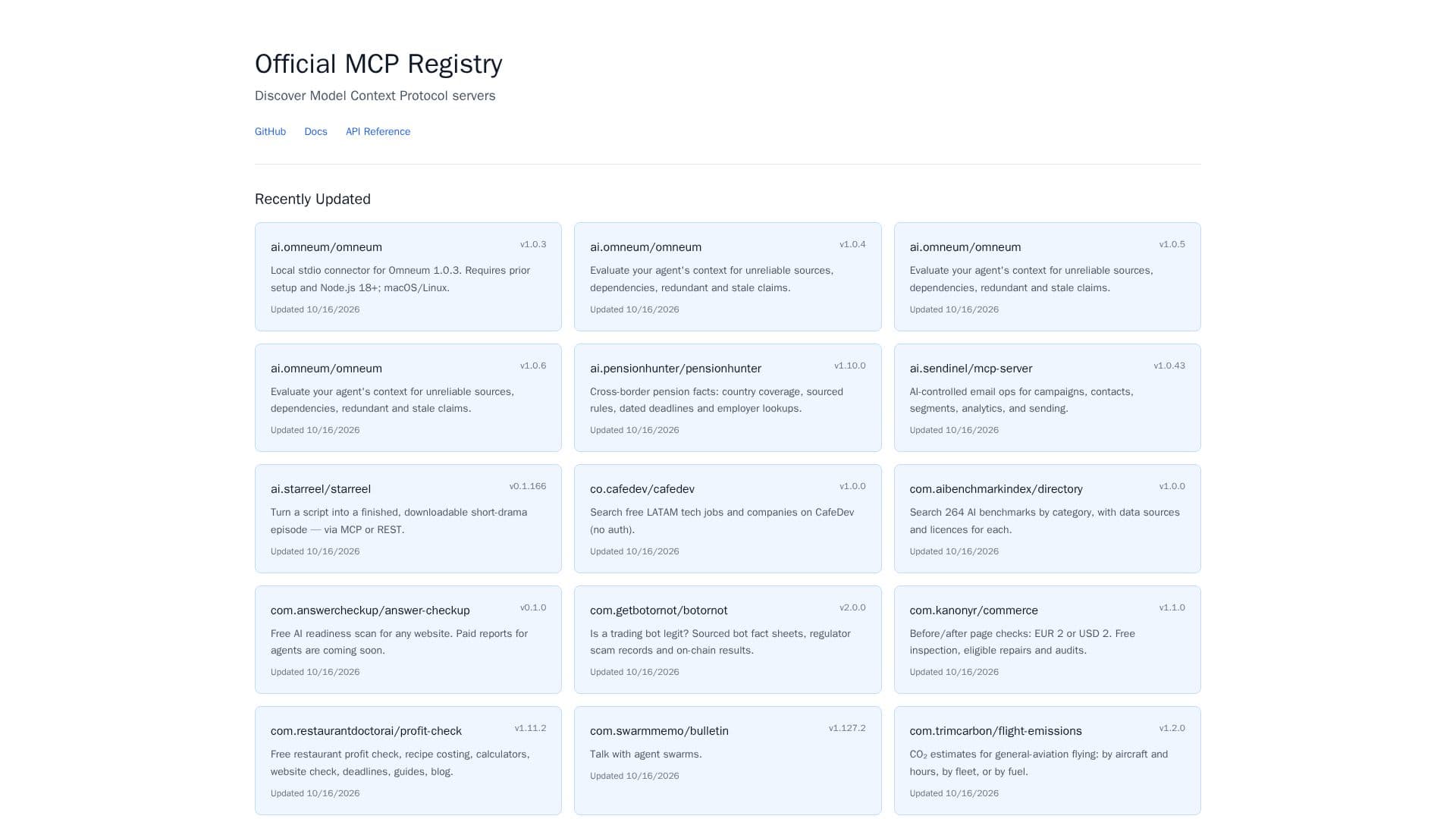 Official MCP Registry screenshot