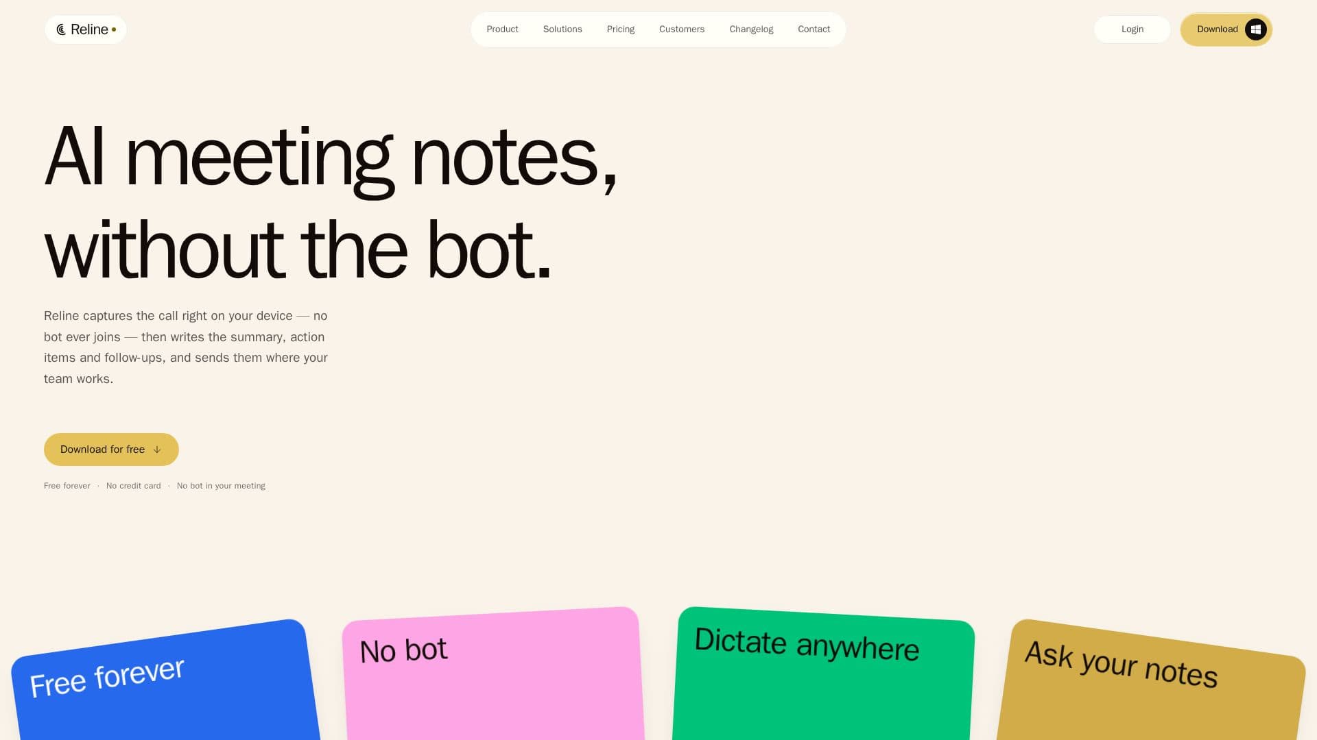 Screenshot von Reline — KI-Notizbuch für Meetings, Vorlesungen und Anrufe