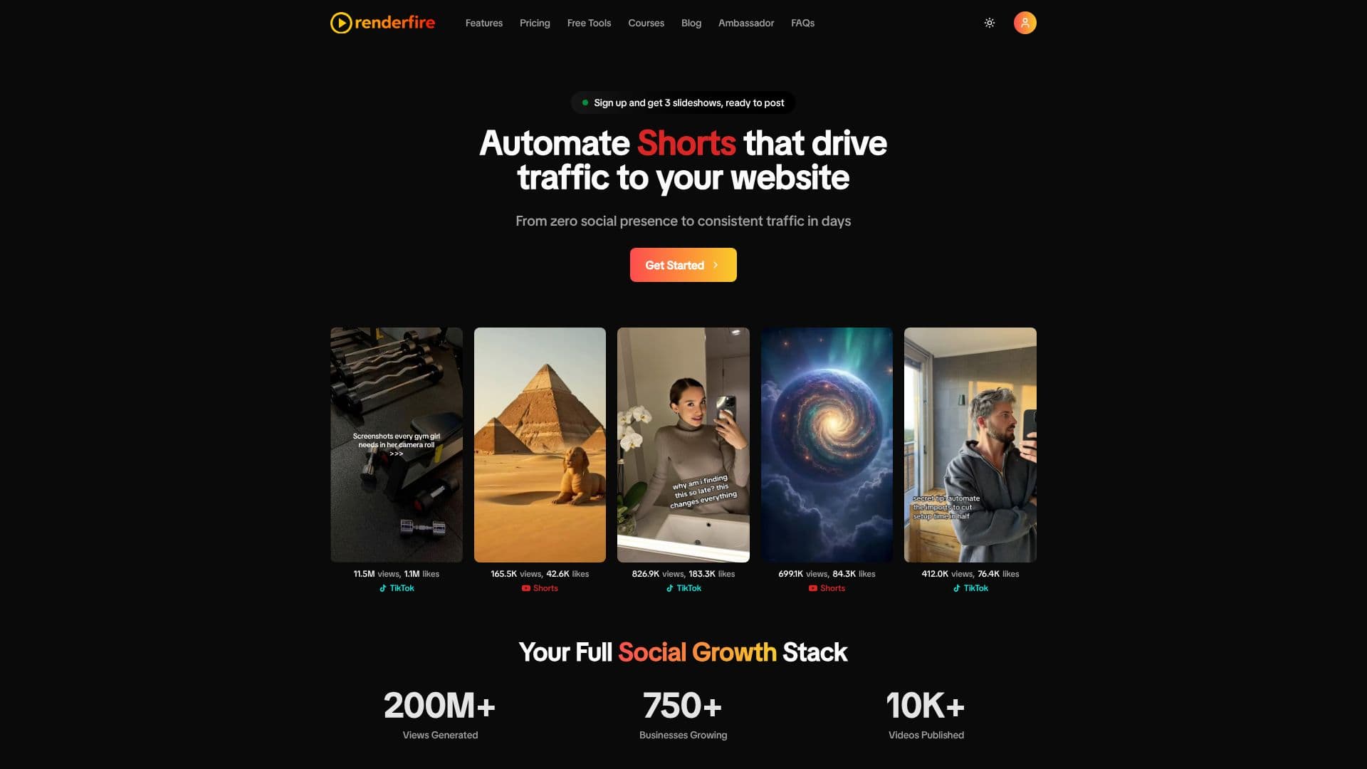Screenshot von Renderfire AI Video Marketing