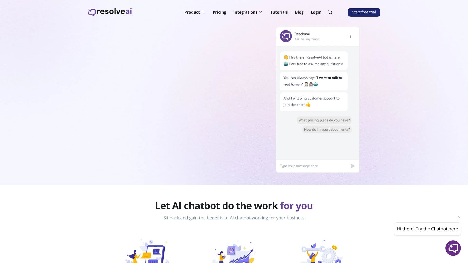 Screenshot von ResolveAI Chatbot