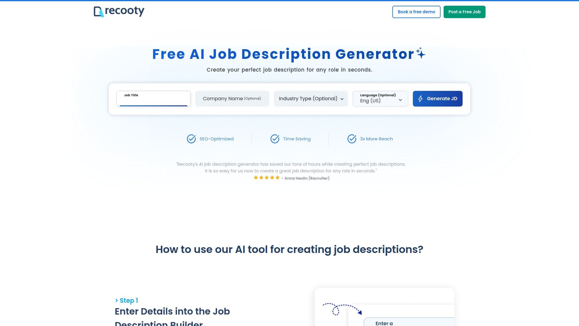 Recooty AI Job Description Generator screenshot