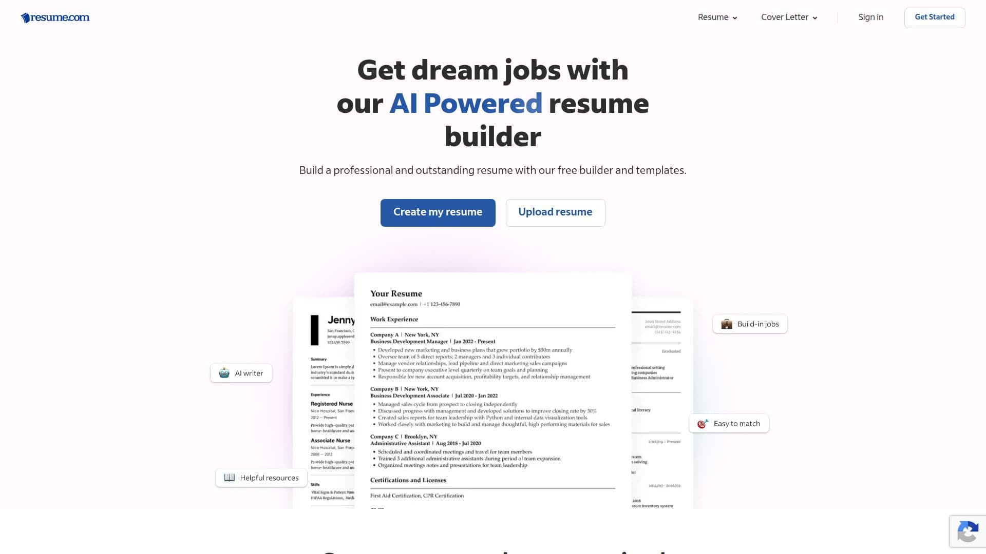 Resume.com 무료 이력서 작성기 screenshot