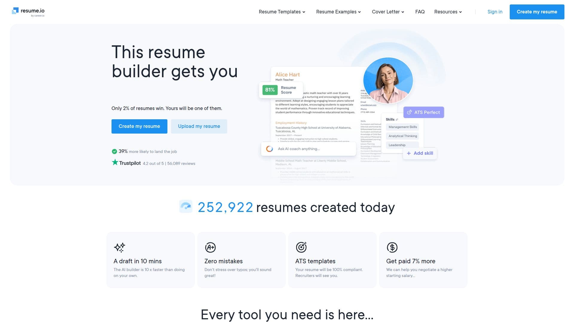 Resume.io screenshot