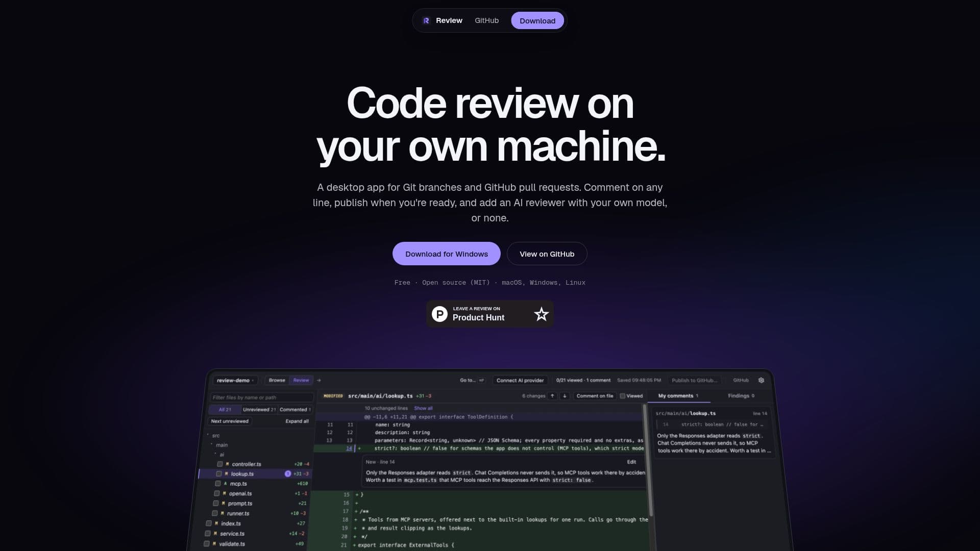 Review — Code Review on Your Machine screenshot