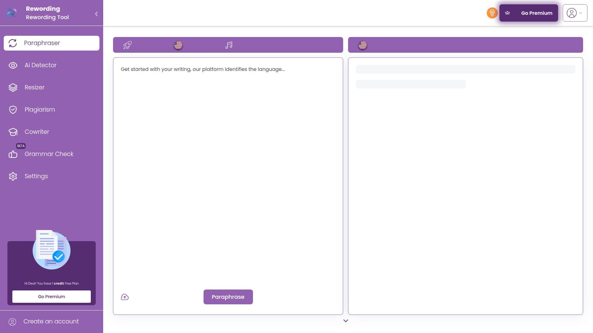 Screenshot von Rewording Tool
