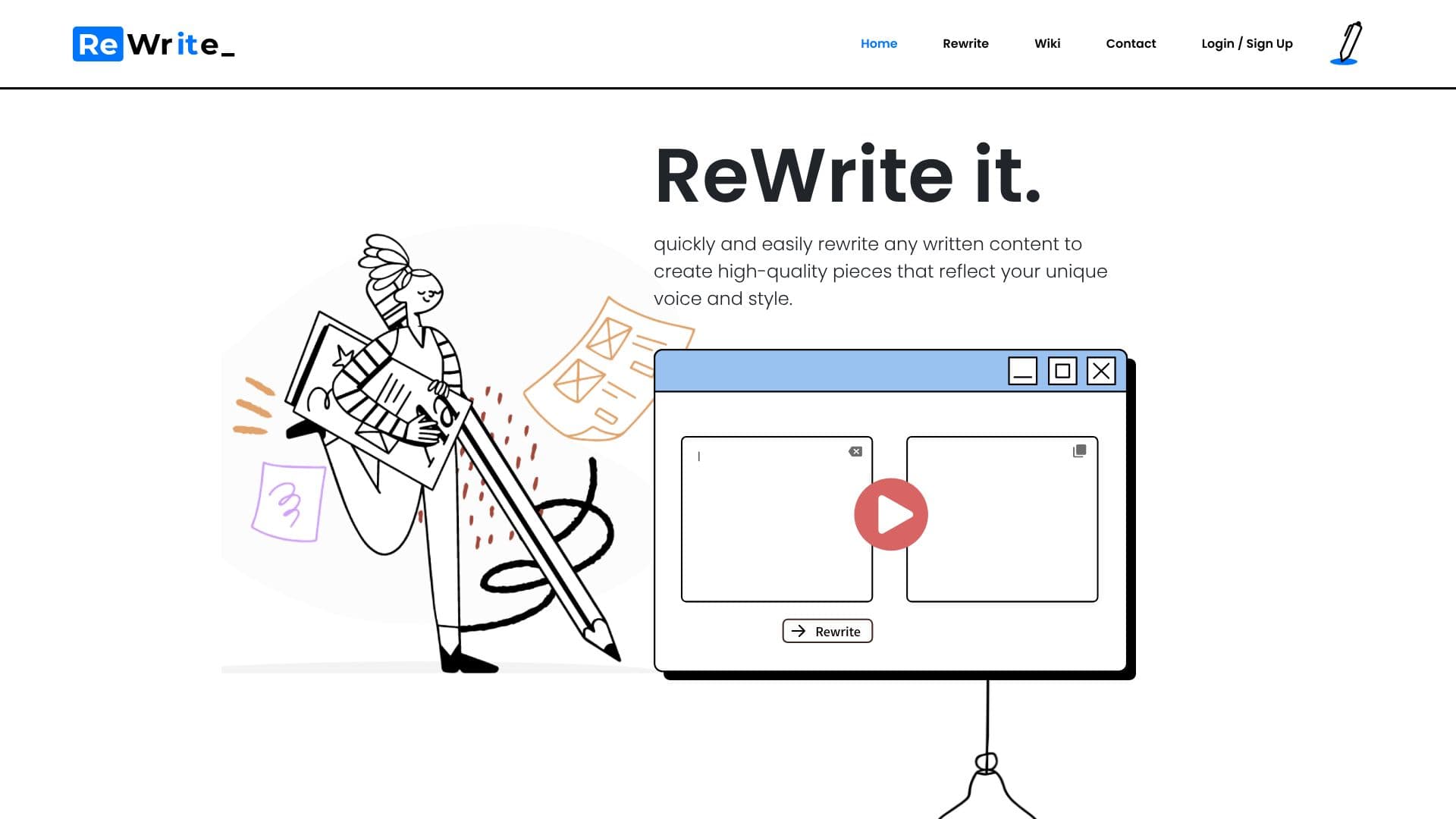 Screenshot von ReWrite It.AI
