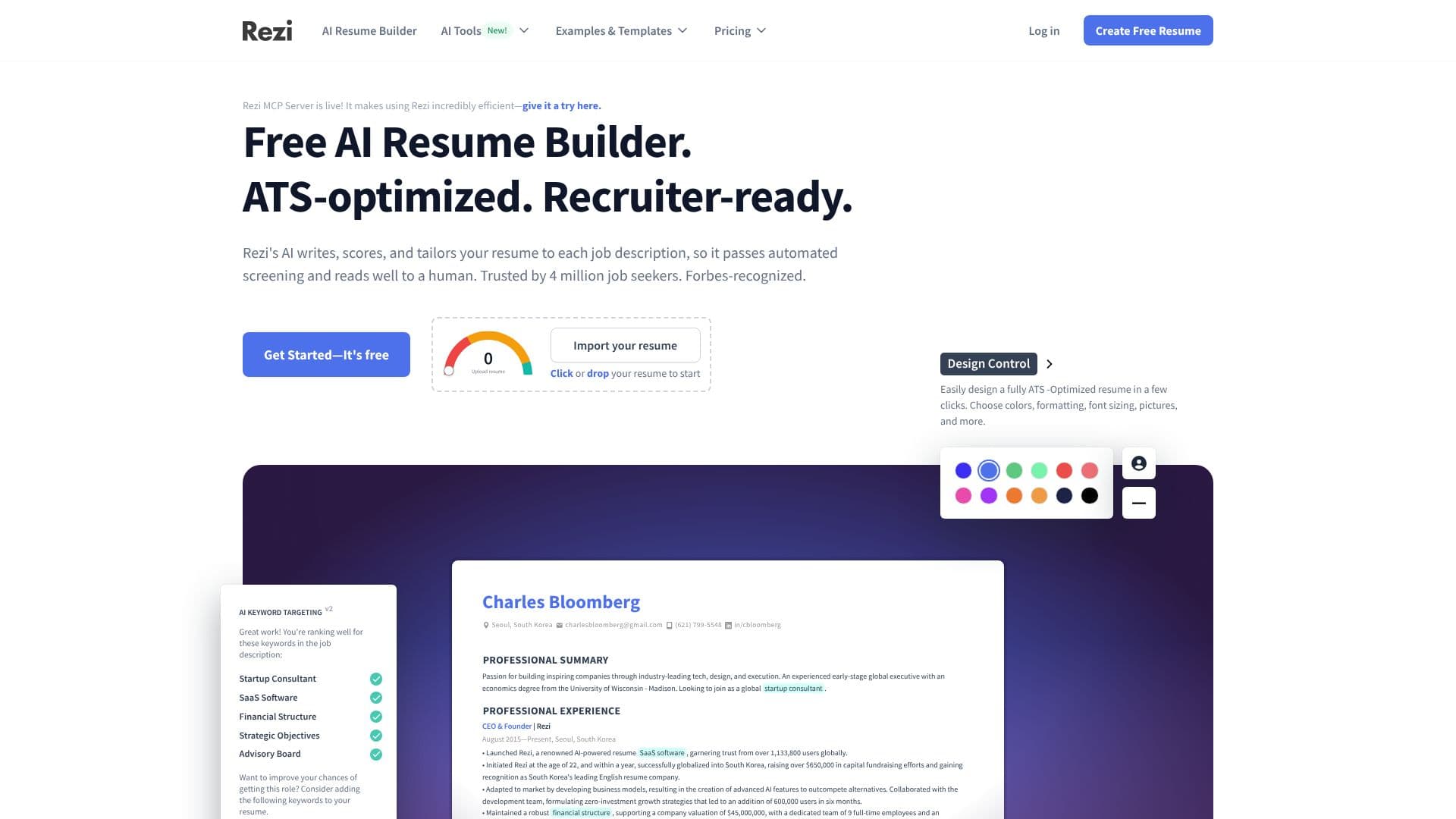 Screenshot von Rezi AI Resume Builder