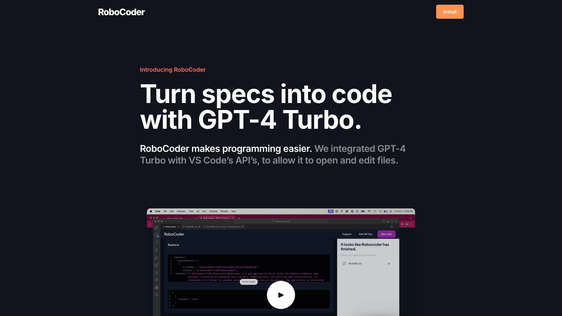 RoboCoder – VS Code용 GPT-4 Turbo 스크린샷