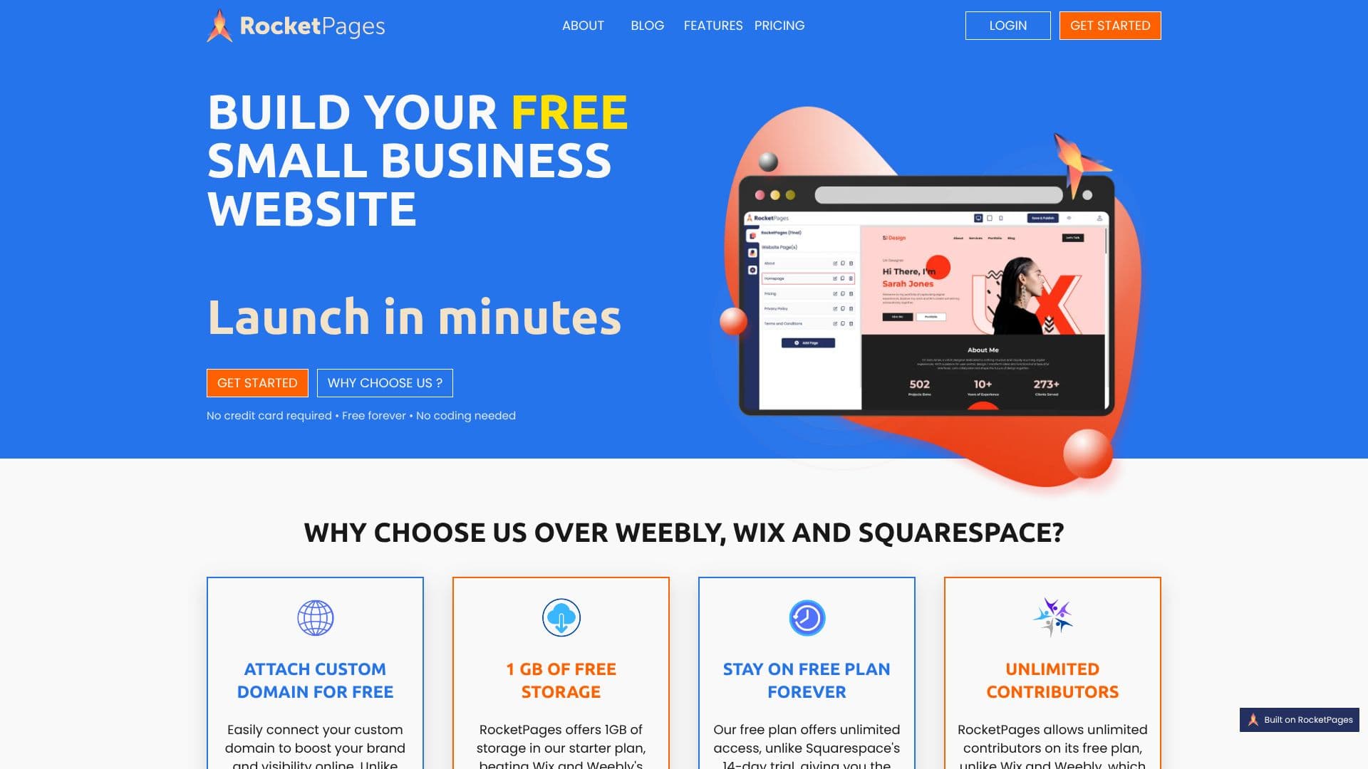 Captura de tela do RocketPages Website Builder