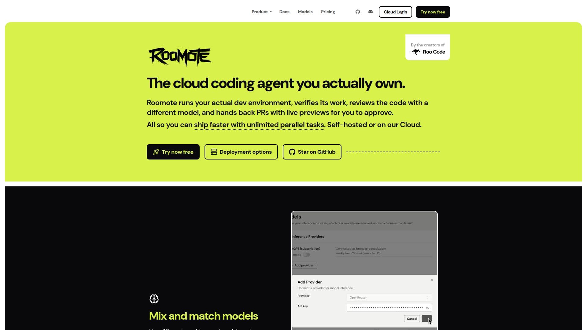 Roo Code: Roomote Cloud Coding Agent screenshot