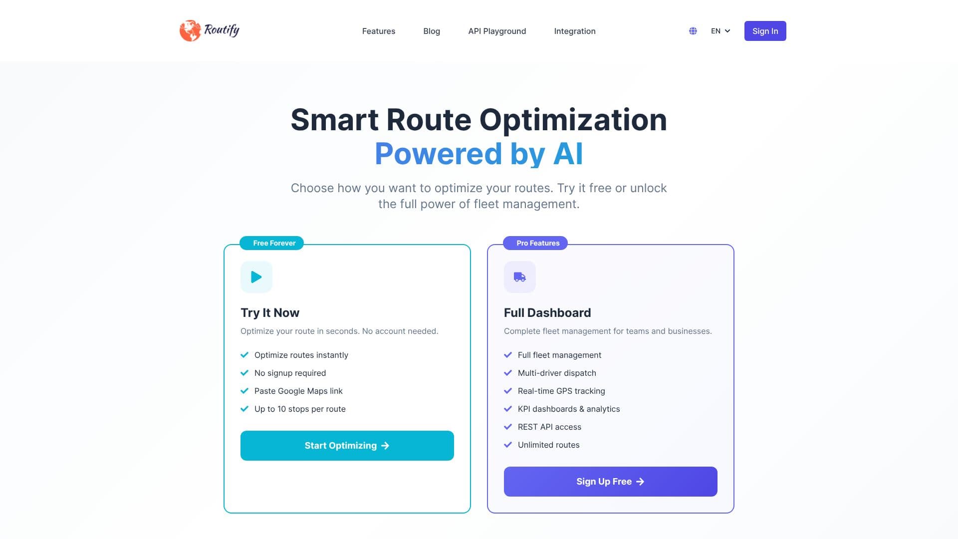 Screenshot von Routify - KI-Routenoptimierung