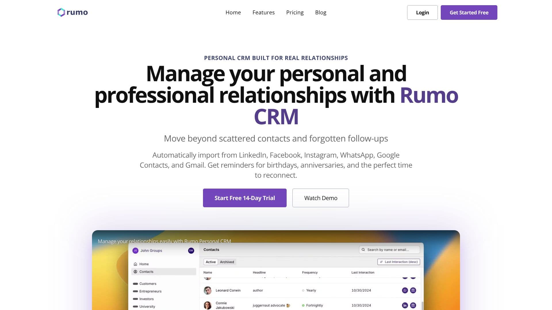 Screenshot von Rumo: Persönliches CRM