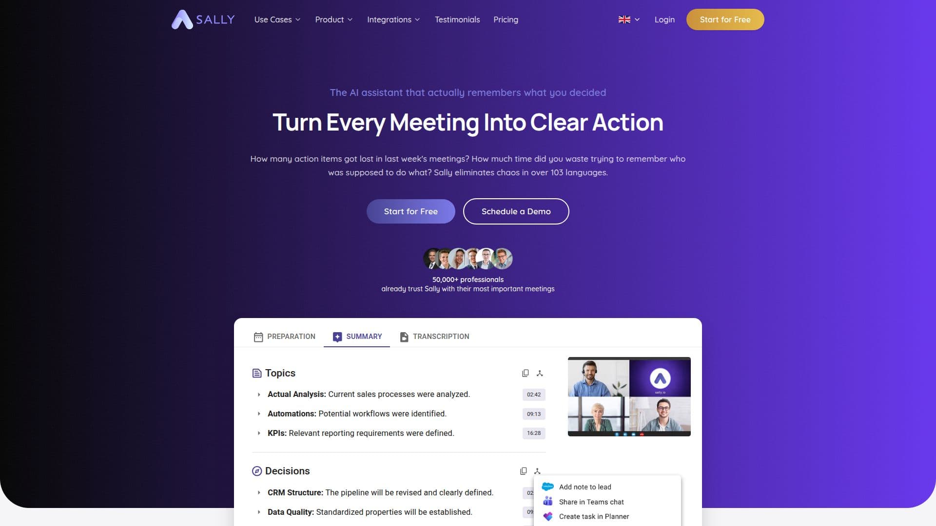 Sally AI Meeting Assistant screenshot