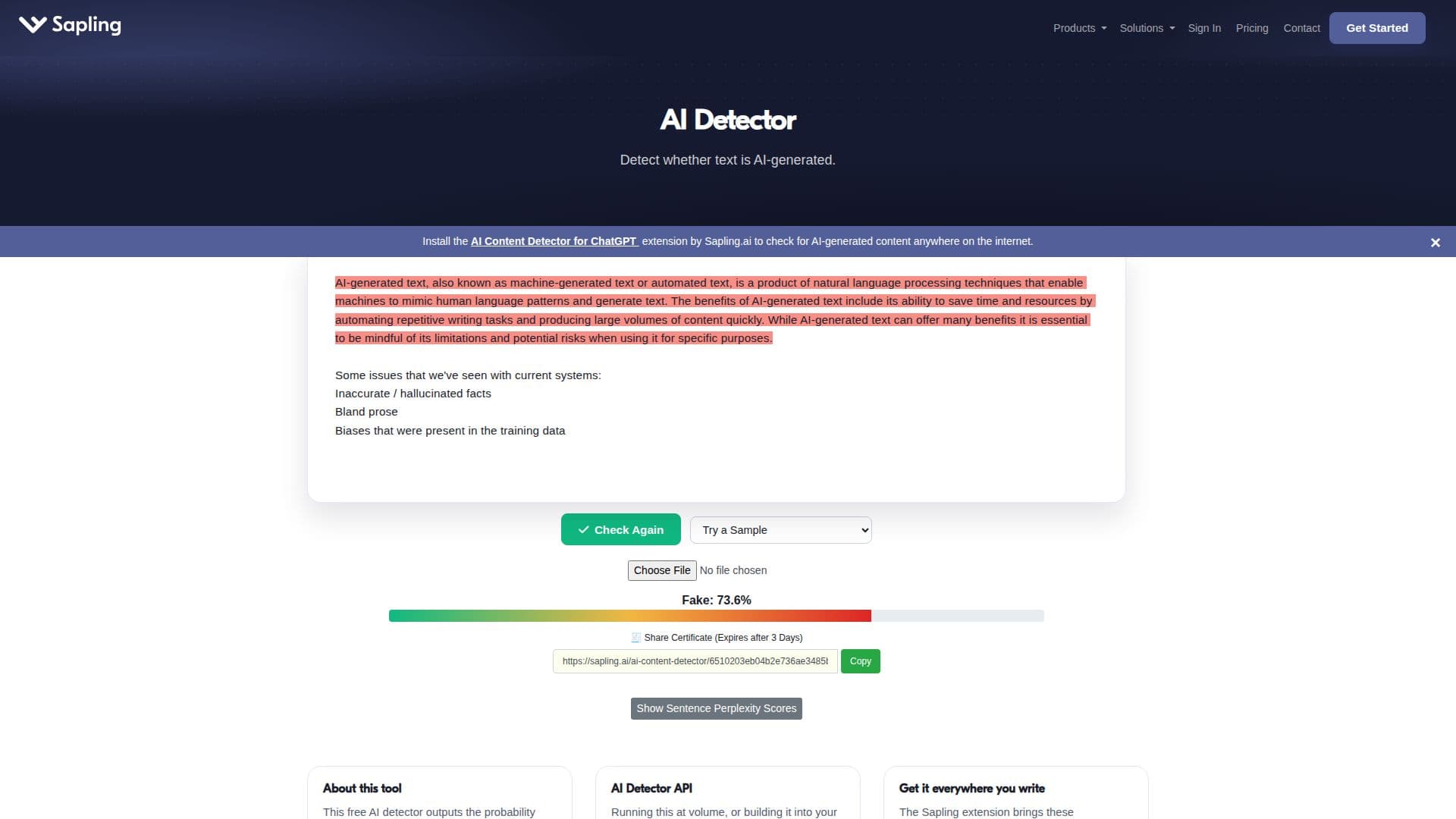 AI 检测器 | Sapling 截图
