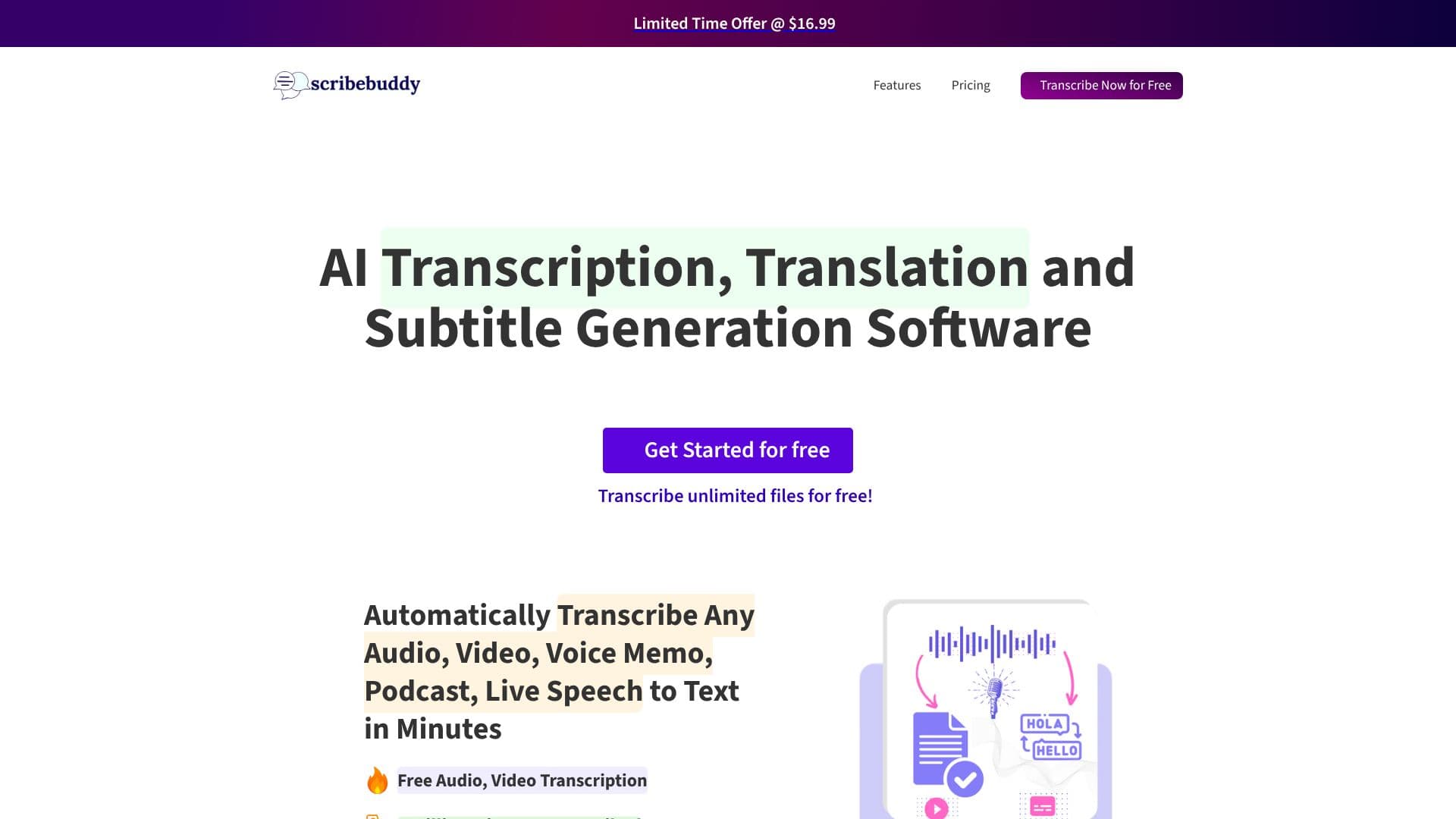 Screenshot von ScribeBuddy KI-Transkription