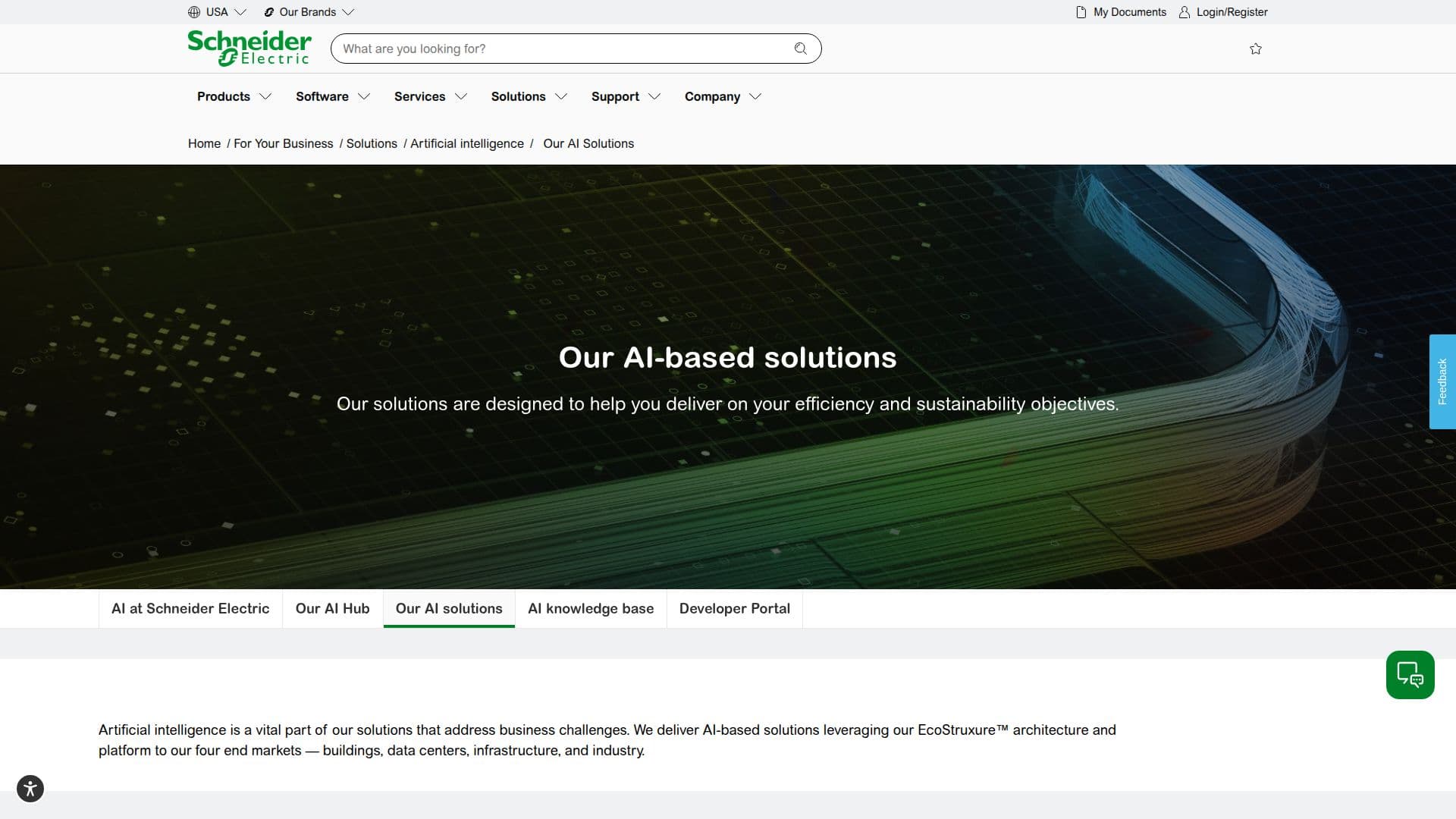 Schneider Electric EcoStruxure AI Solutions screenshot