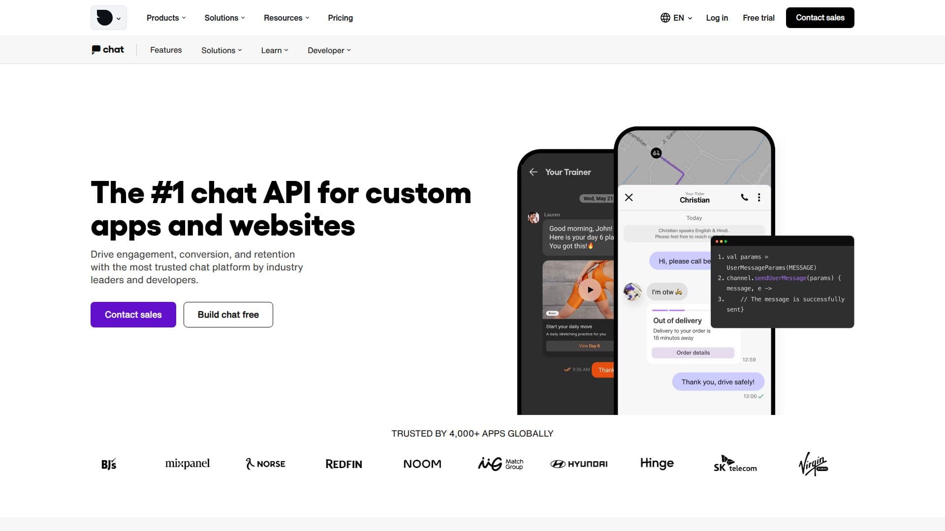Capture d’écran de API de Chat Sendbird