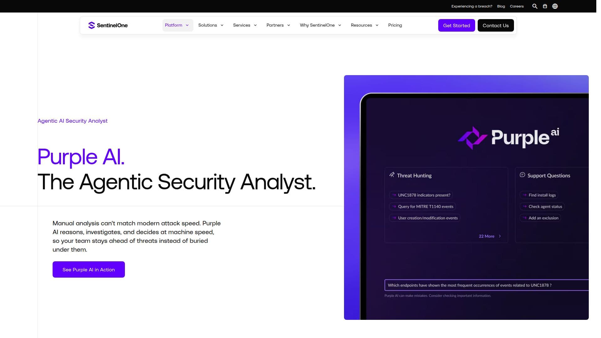 Screenshot von Purple AI: Agentic AI Sicherheitsanalyst