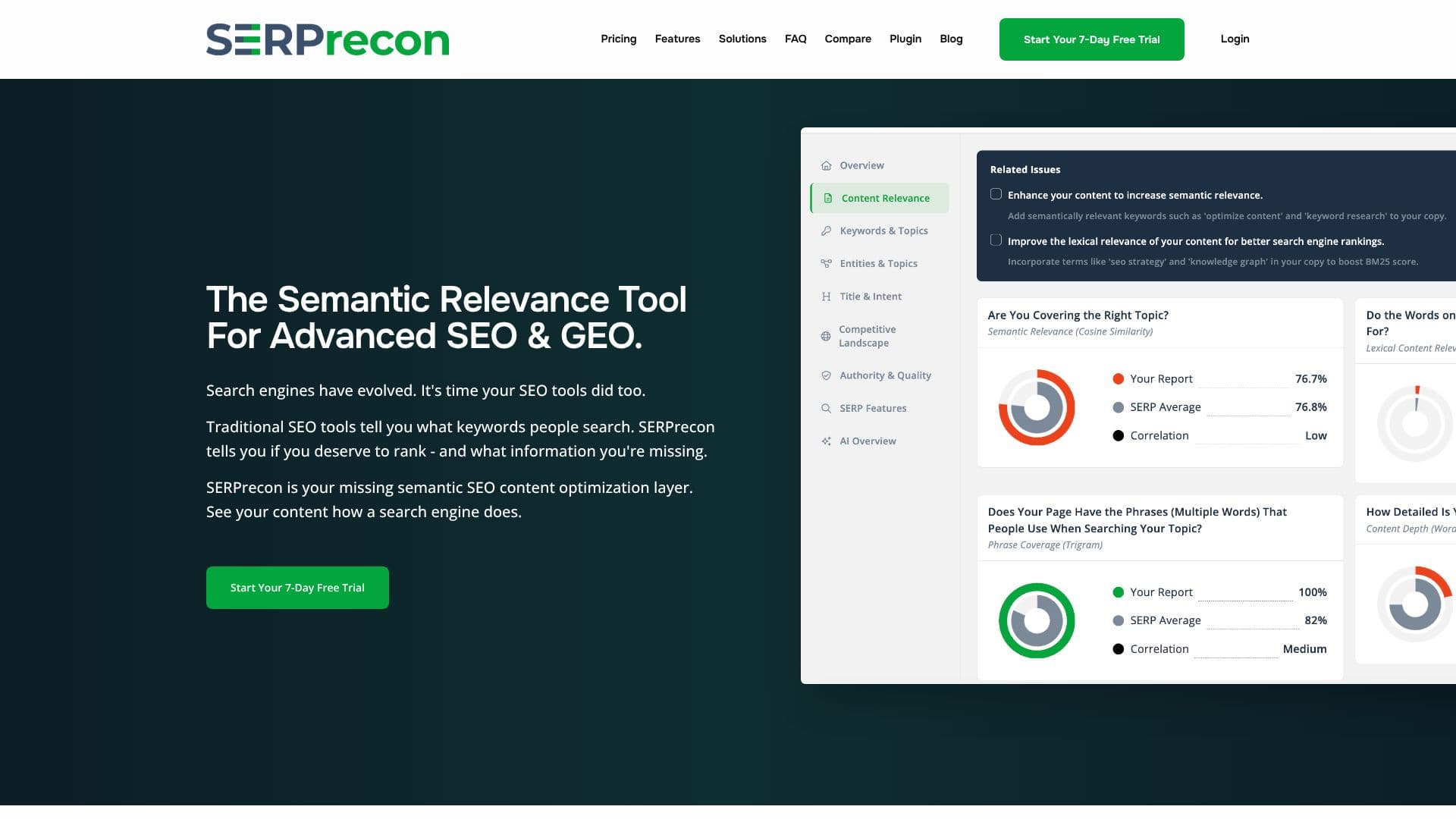 لقطة شاشة لـ SERPrecon - أداة تحسين محركات البحث الدلالية