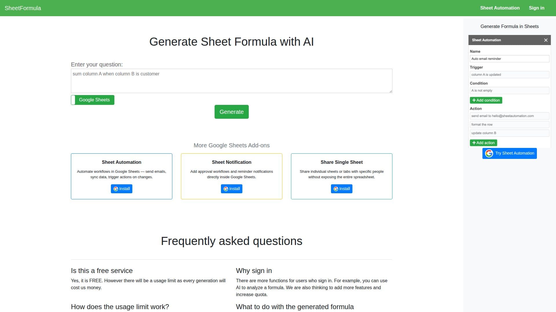SheetFormula AI screenshot