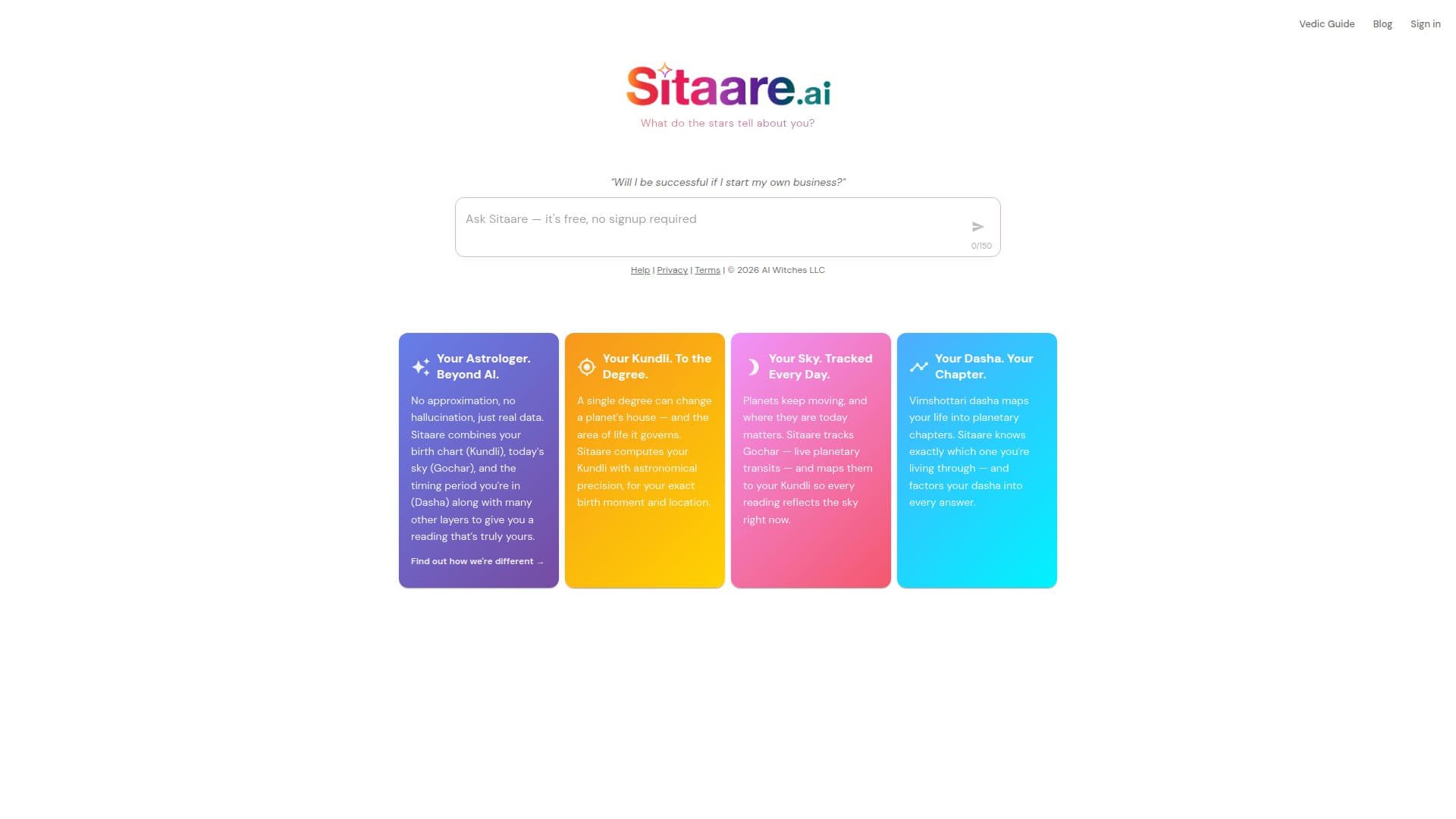 Screenshot von Sitaare - KI-gestützte vedische Astrologie-Lesungen